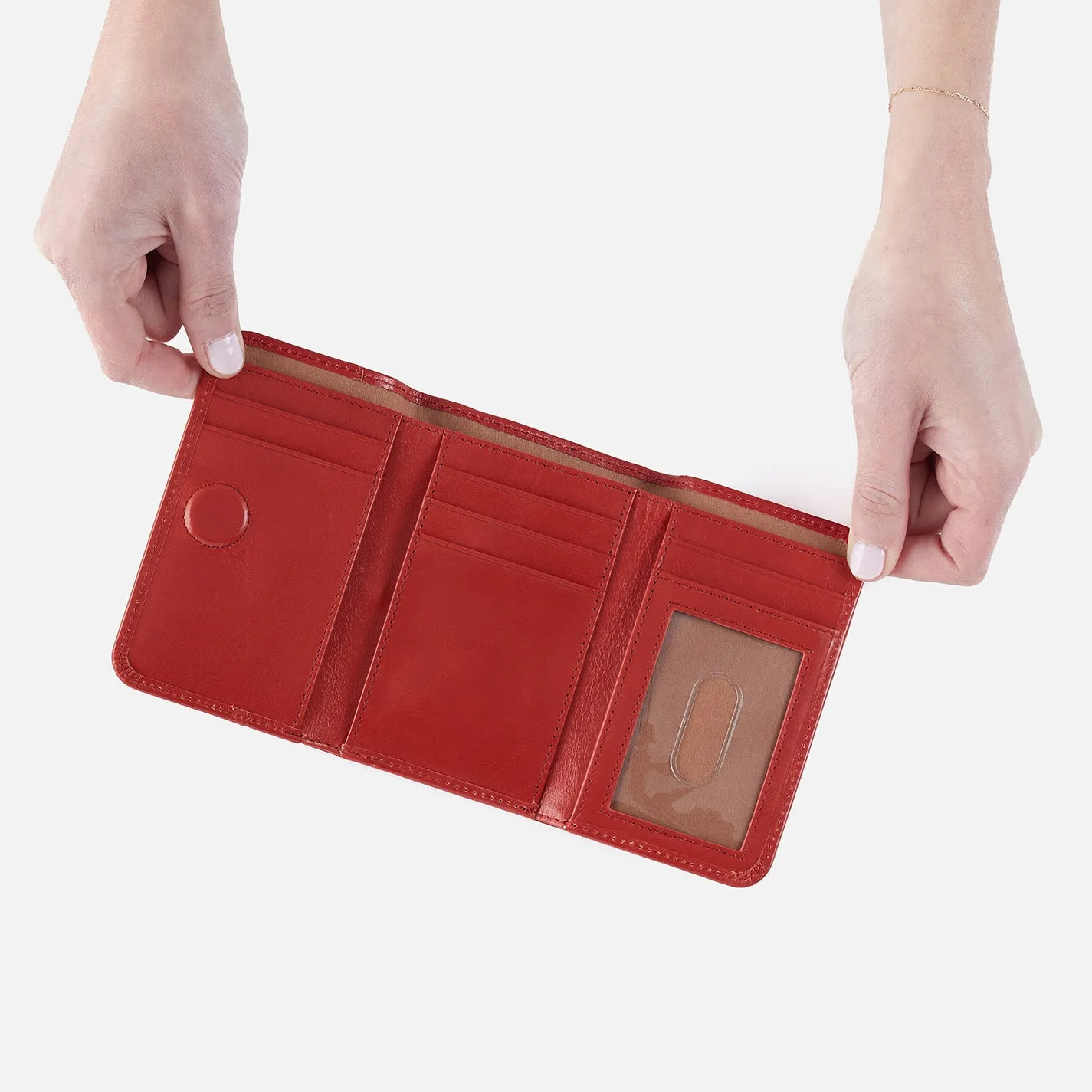 Jill Trifold Wallet In Polished Leather - Brick