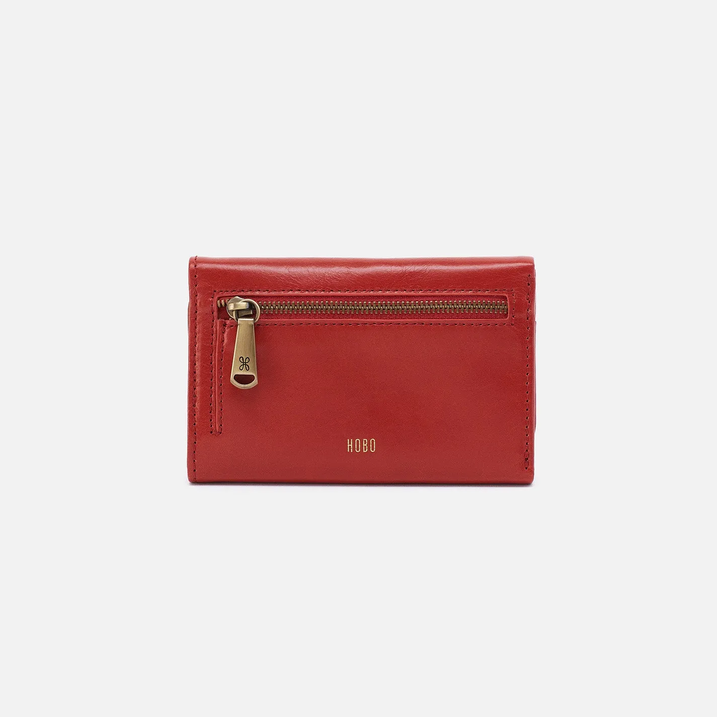 Jill Trifold Wallet In Polished Leather - Brick