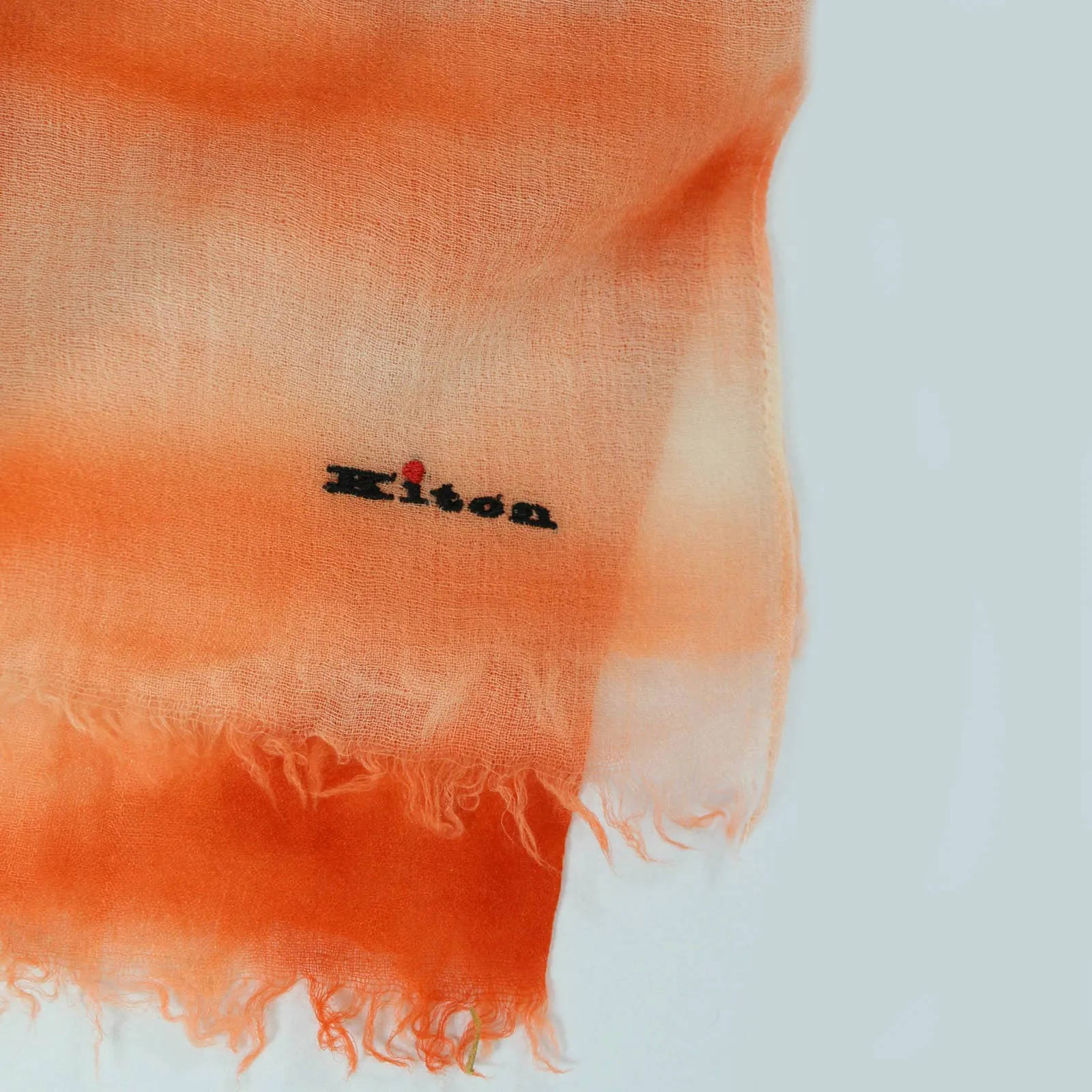 Kiton Cashmere Silk Scarf Orange White SALE