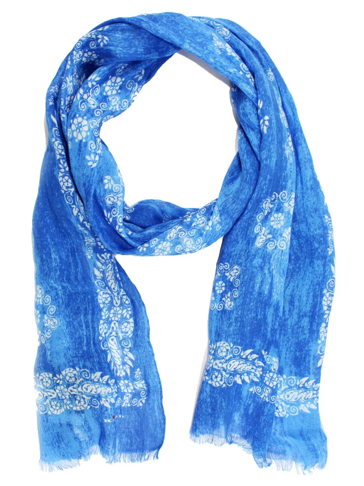 Kiton Linen Scarf Royal Blue Floral SALE