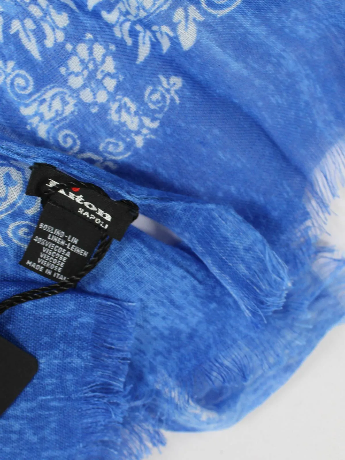 Kiton Linen Scarf Royal Blue Floral SALE