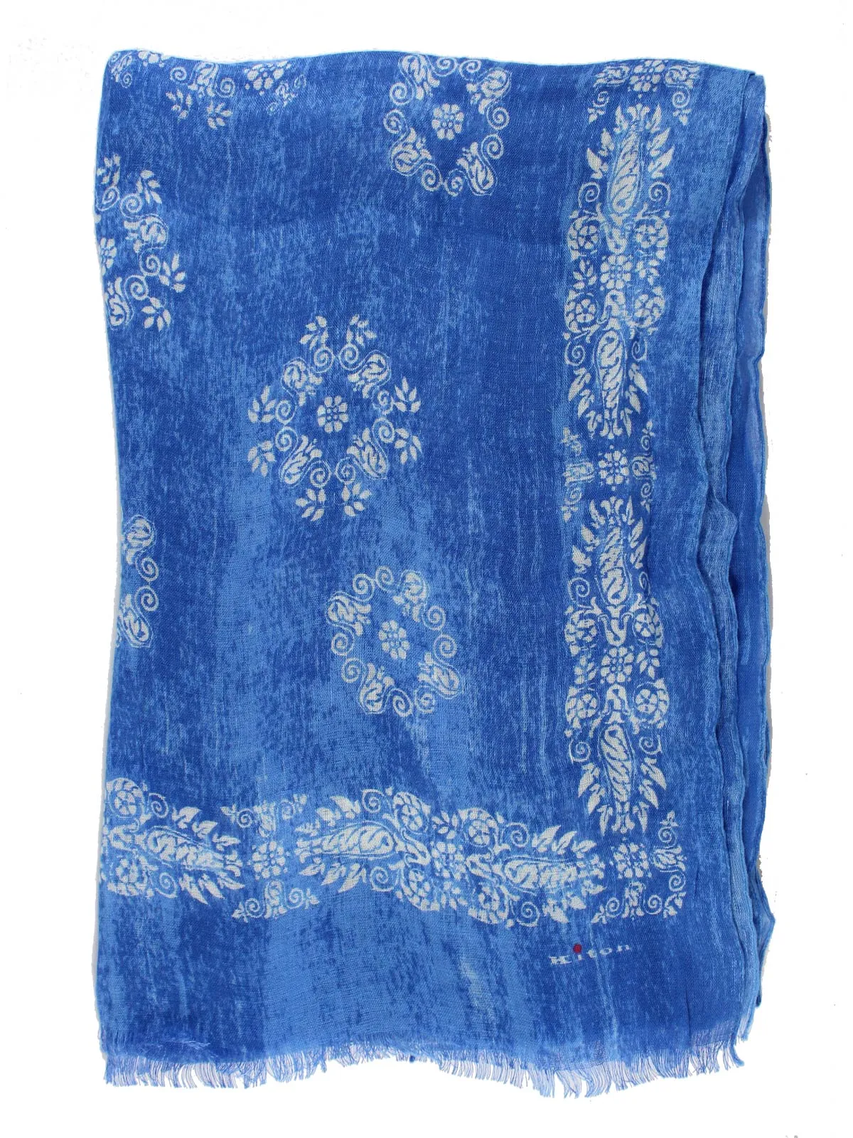 Kiton Linen Scarf Royal Blue Floral SALE