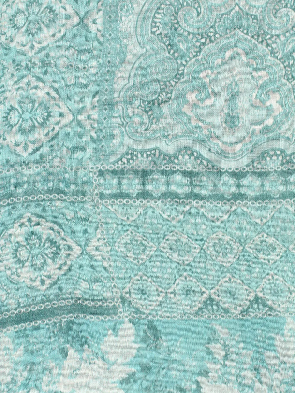 Kiton Scarf Aqua Turquoise Patch Print - Linen Silk Shawl SALE