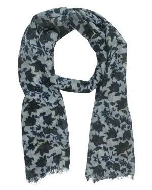 Kiton Scarf Dark Blue Floral - Luxury Cashmere Silk Shawl