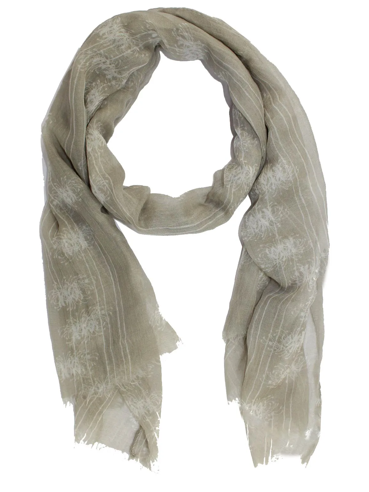 Kiton Scarf Gray Taupe White Floral Lightweight Silk SALE