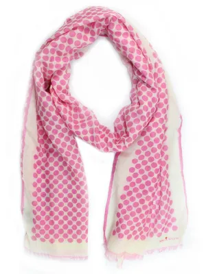 Kiton Scarf White Pink Polka Dots - Cashmere Silk Shawl BLACK FRIDAY SALE