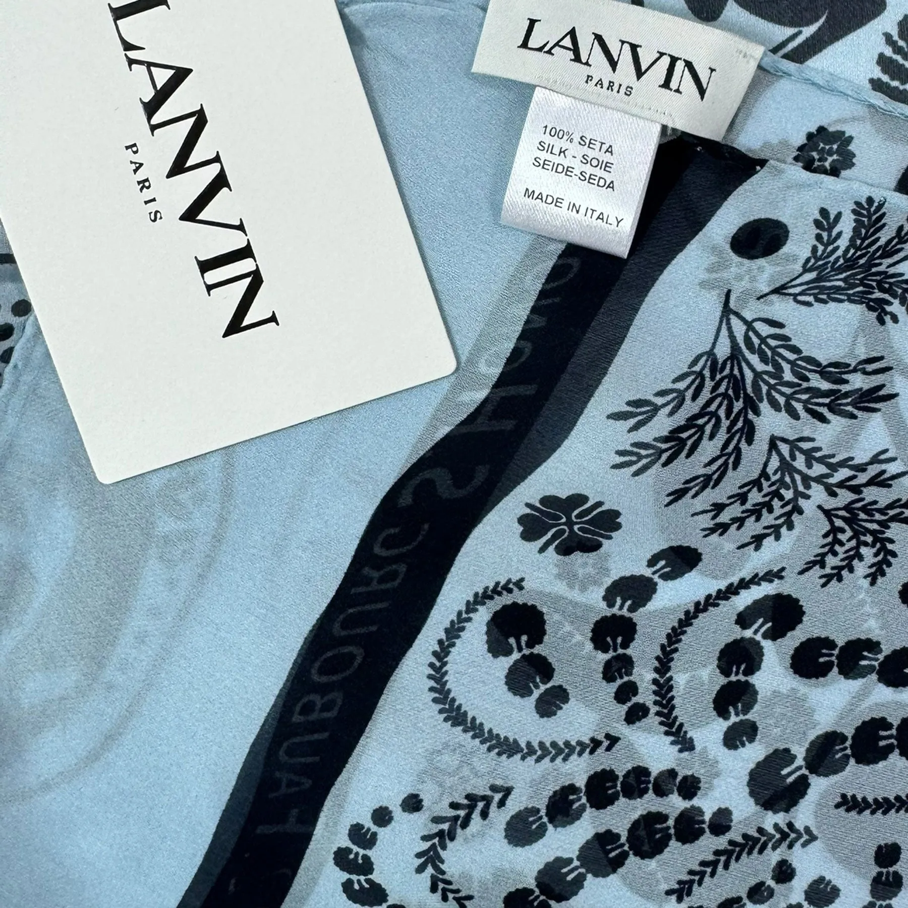 Lanvin Scarf Light Blue Floral Design - Chiffon Silk Shawl