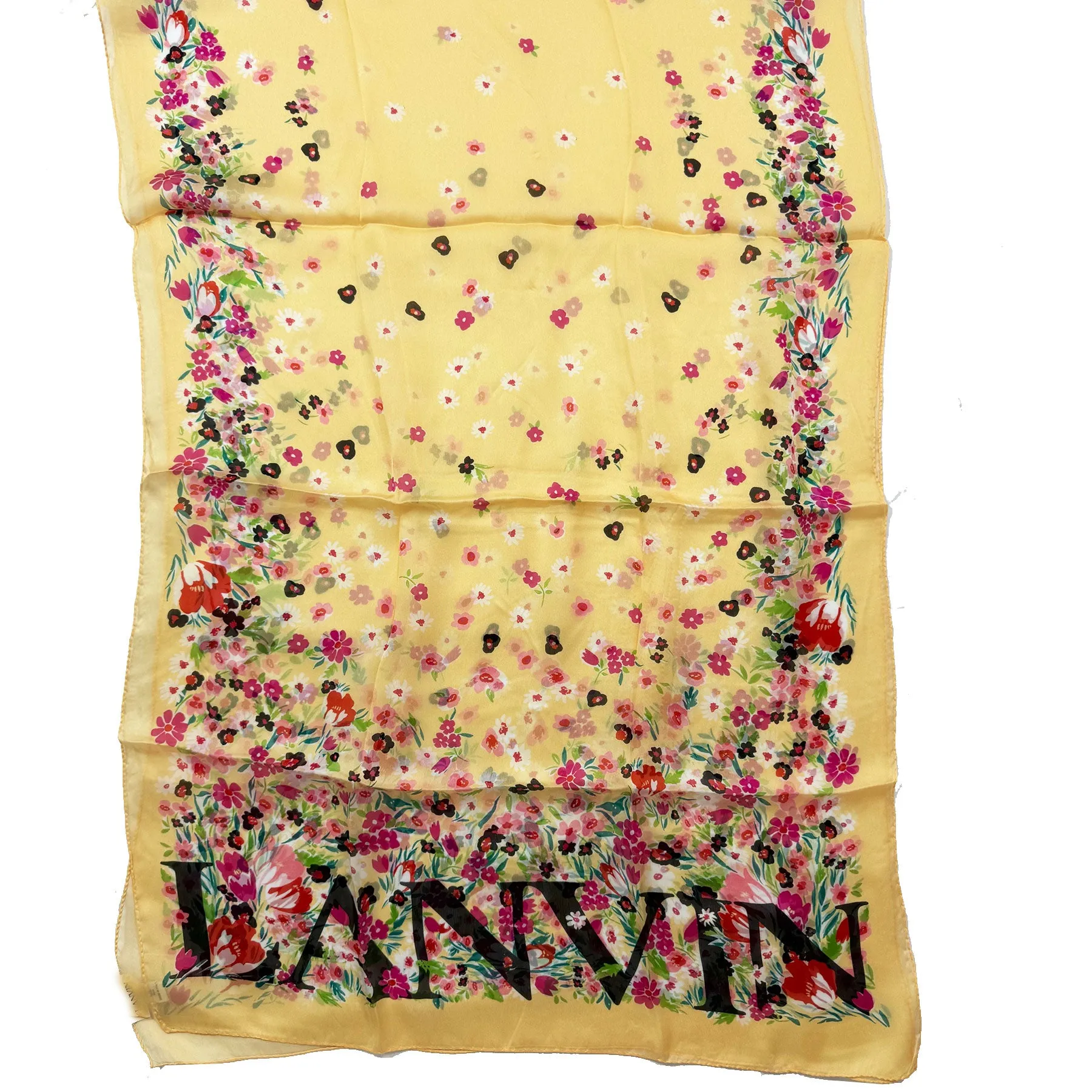 Lanvin Scarf Yellow Floral Design - Chiffon Silk Shawl