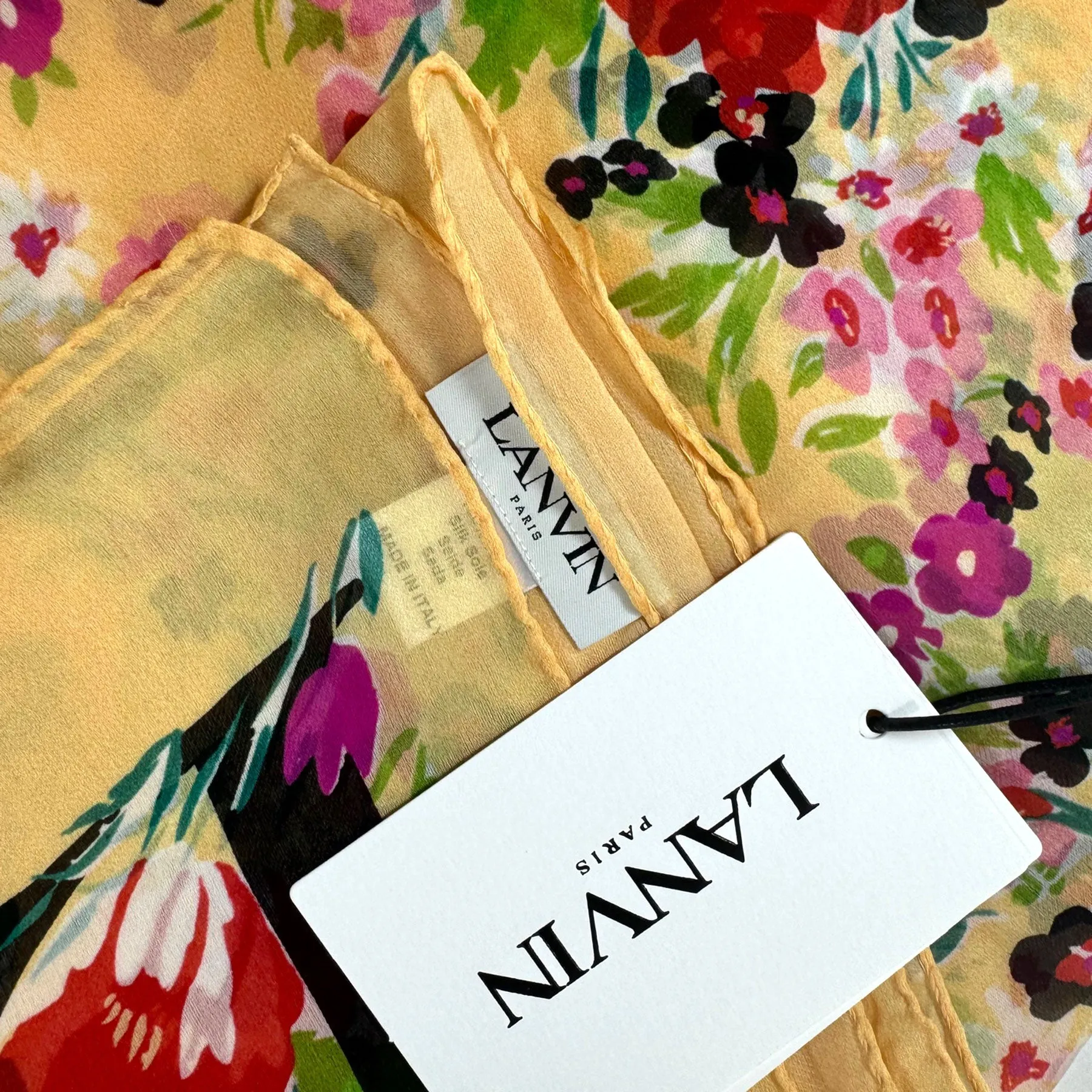 Lanvin Scarf Yellow Floral Design - Chiffon Silk Shawl