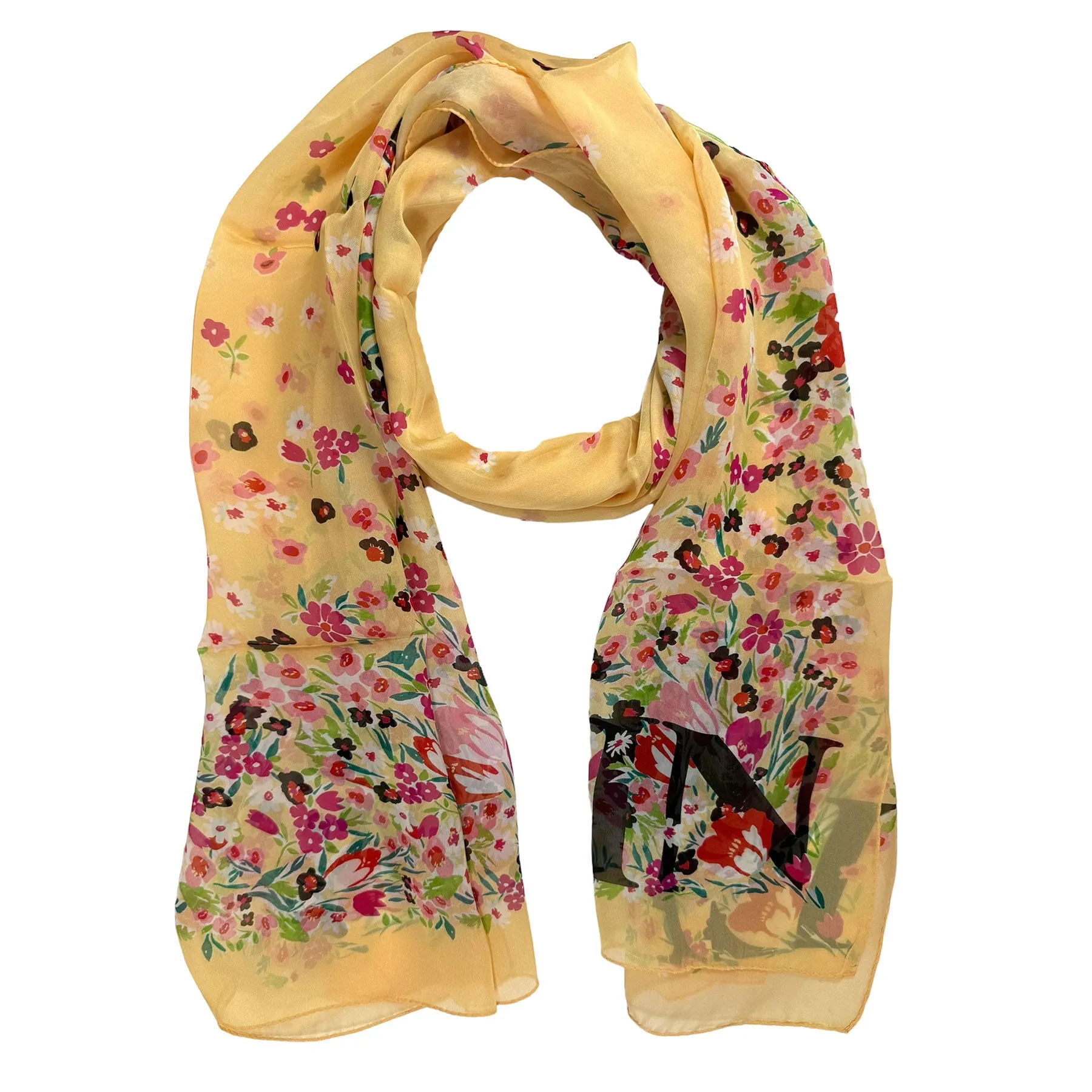 Lanvin Scarf Yellow Floral Design - Chiffon Silk Shawl