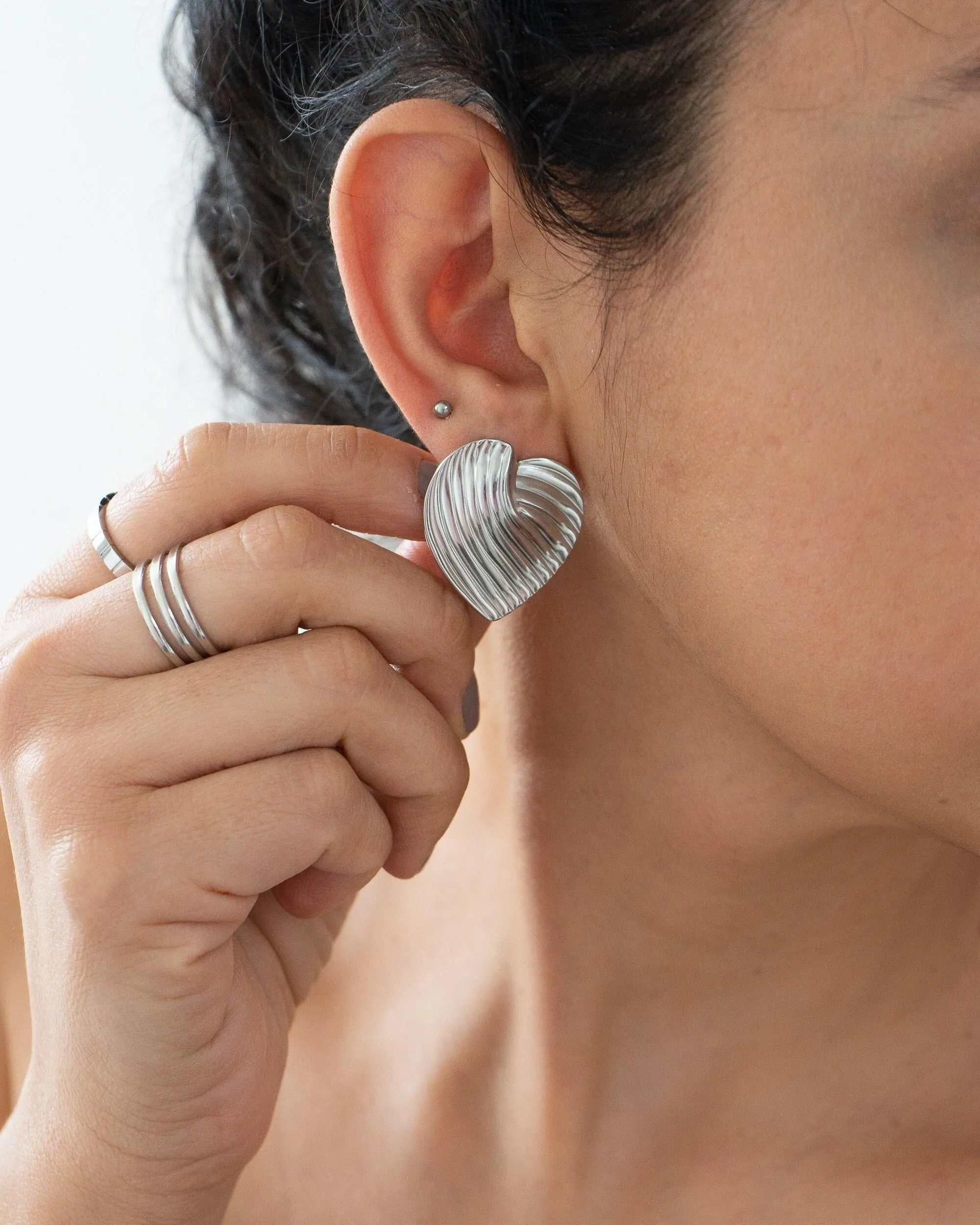 Large Silver Heart Earrings