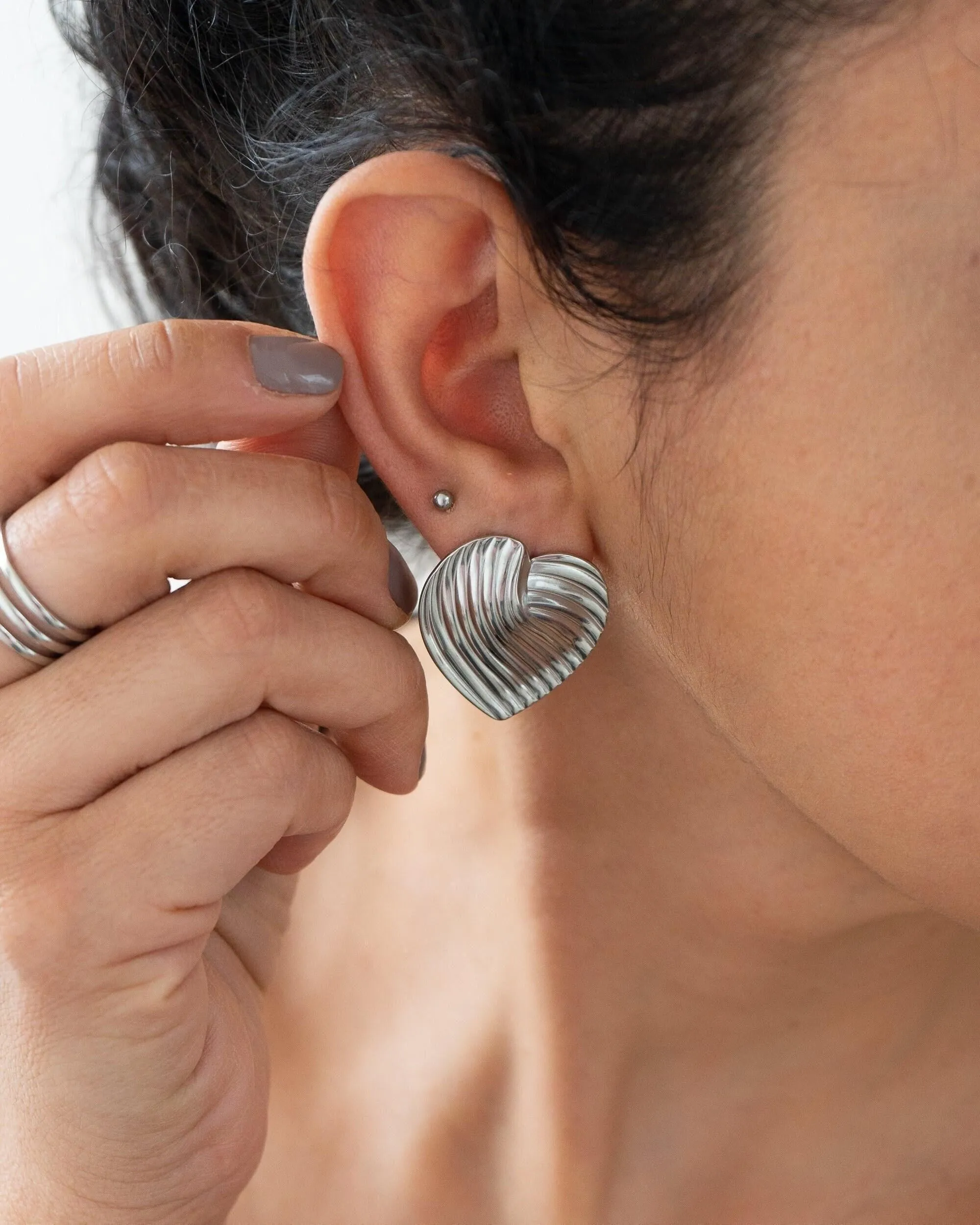 Large Silver Heart Earrings