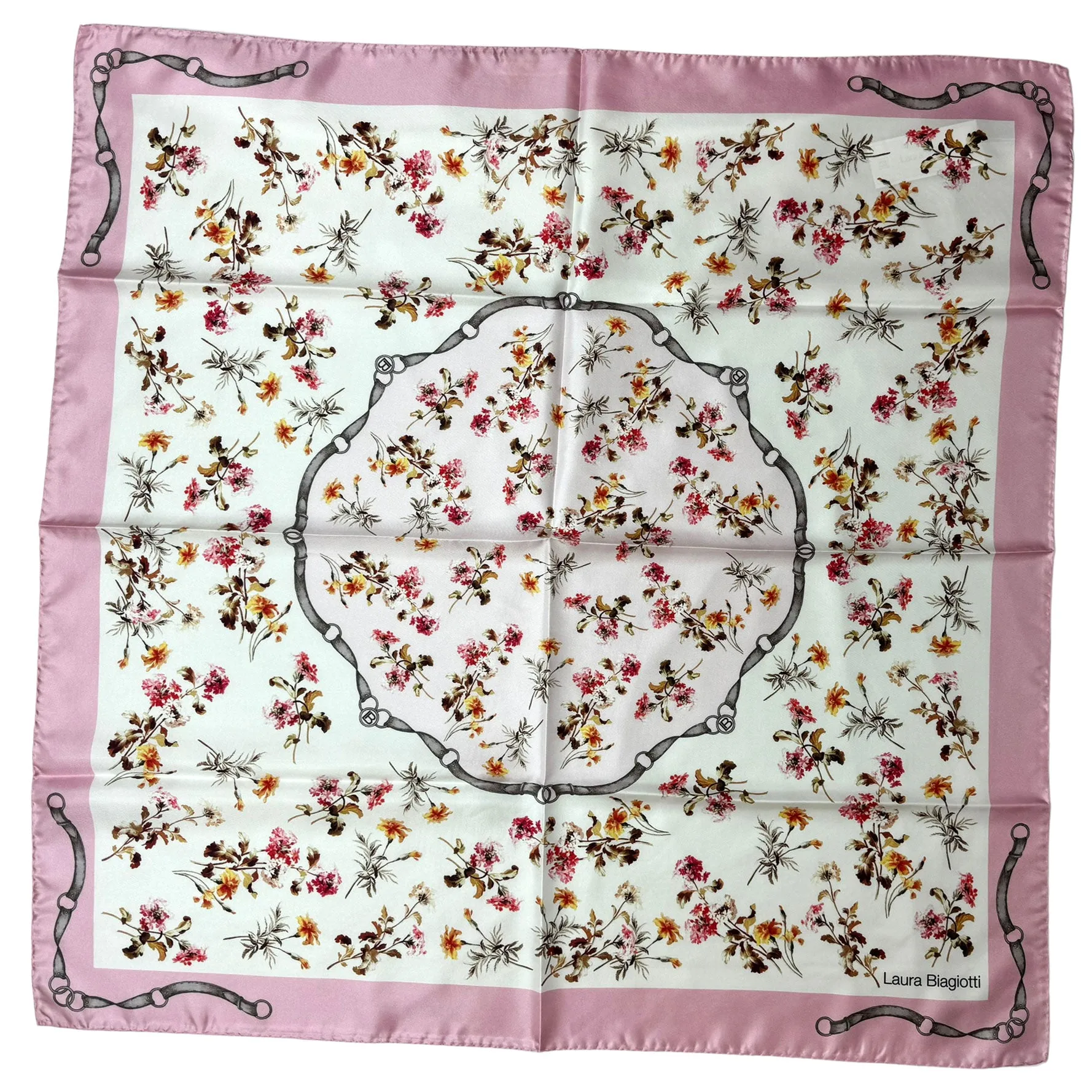 Laura Biagiotti Scarf Floral Pink White - Square Silk Foulard