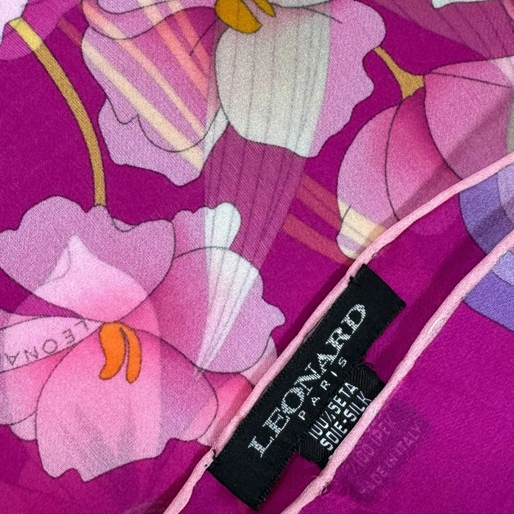 Leonard Paris Scarf Magenta Floral - Chiffon Silk Shawl