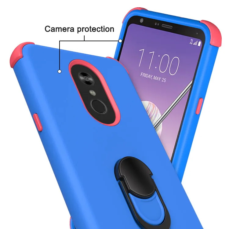 LG Stylo 4 Case, Stylo 4 Plus, Q Stylus Case,[Military Grade Drop Tested] Ring Kickstand Matte Case with Soft Edges, Shockproof and Anti-Drop Protection Case Compatible for LG Stylo 4 Case - Blue/Pink