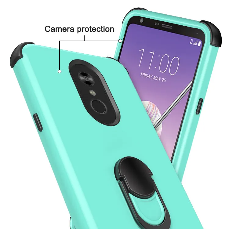 LG Stylo 4 Case, Stylo 4 Plus, Q Stylus Case,[Military Grade Drop Tested] Ring Kickstand Matte Case with Soft Edges, Shockproof and Anti-Drop Protection Case Compatible for LG Stylo 4 Case - Teal/Black