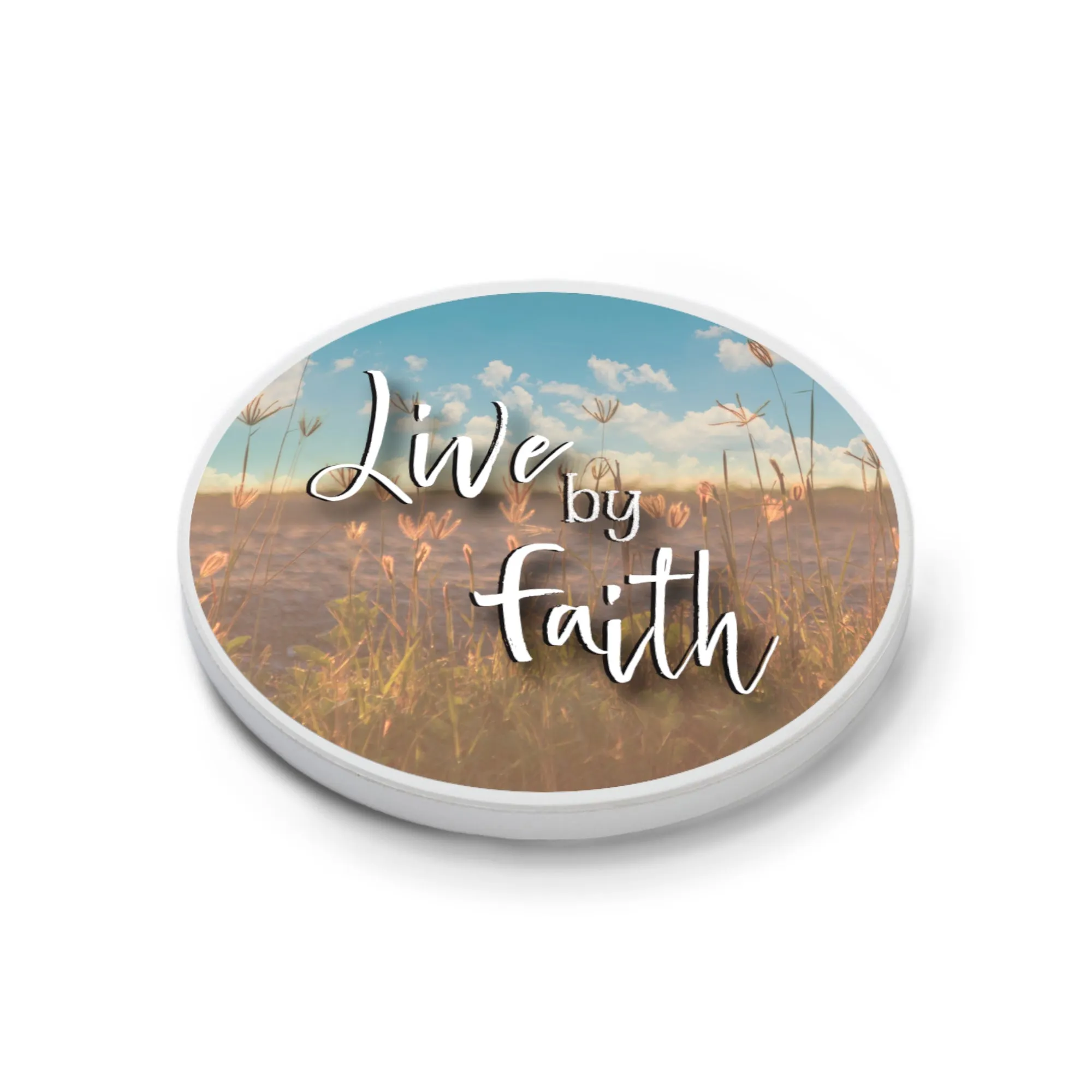 Live By Faith Brown 2.75 x 2.75 Absorbent Ceramic Car Coasters Pack of 2