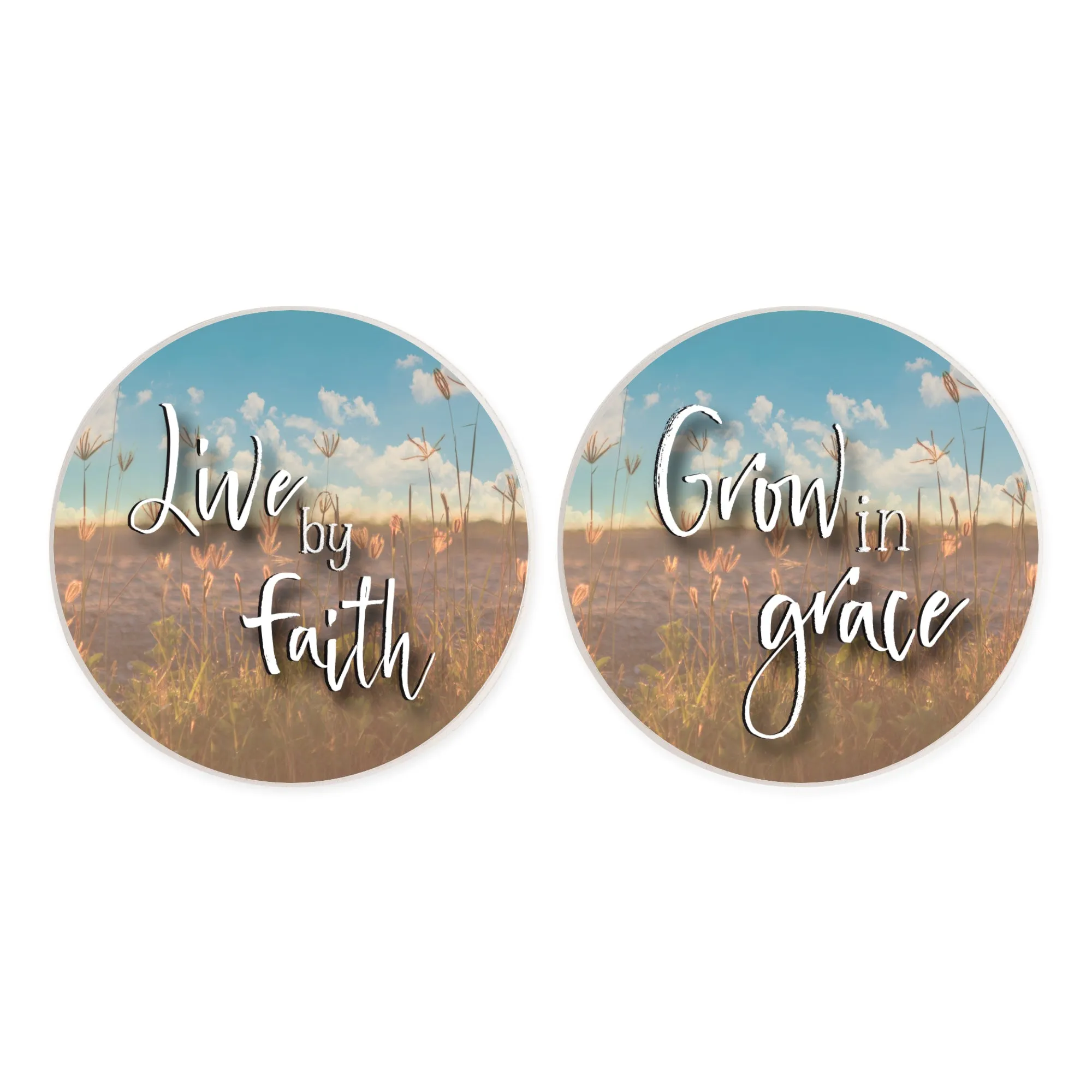 Live By Faith Brown 2.75 x 2.75 Absorbent Ceramic Car Coasters Pack of 2