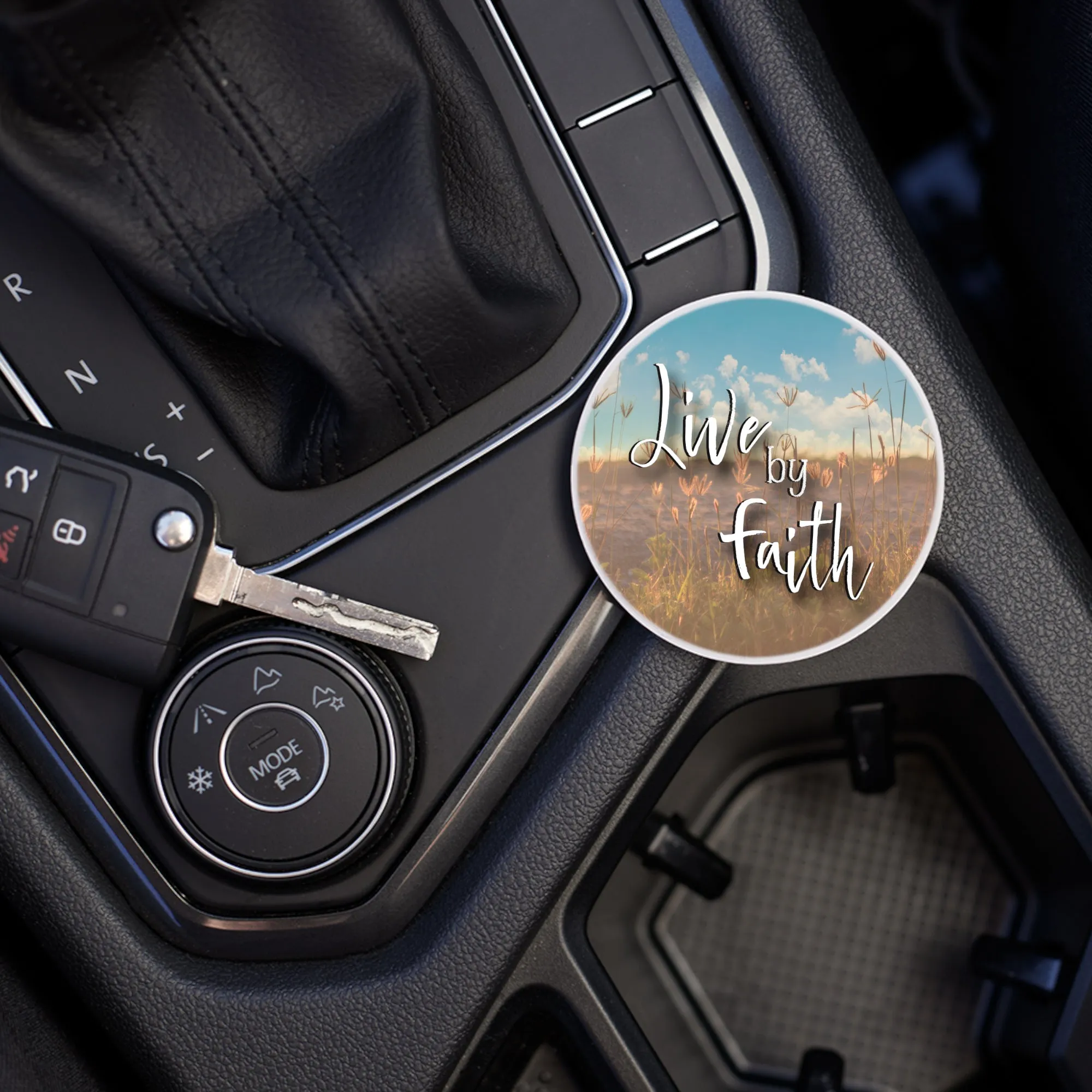 Live By Faith Brown 2.75 x 2.75 Absorbent Ceramic Car Coasters Pack of 2