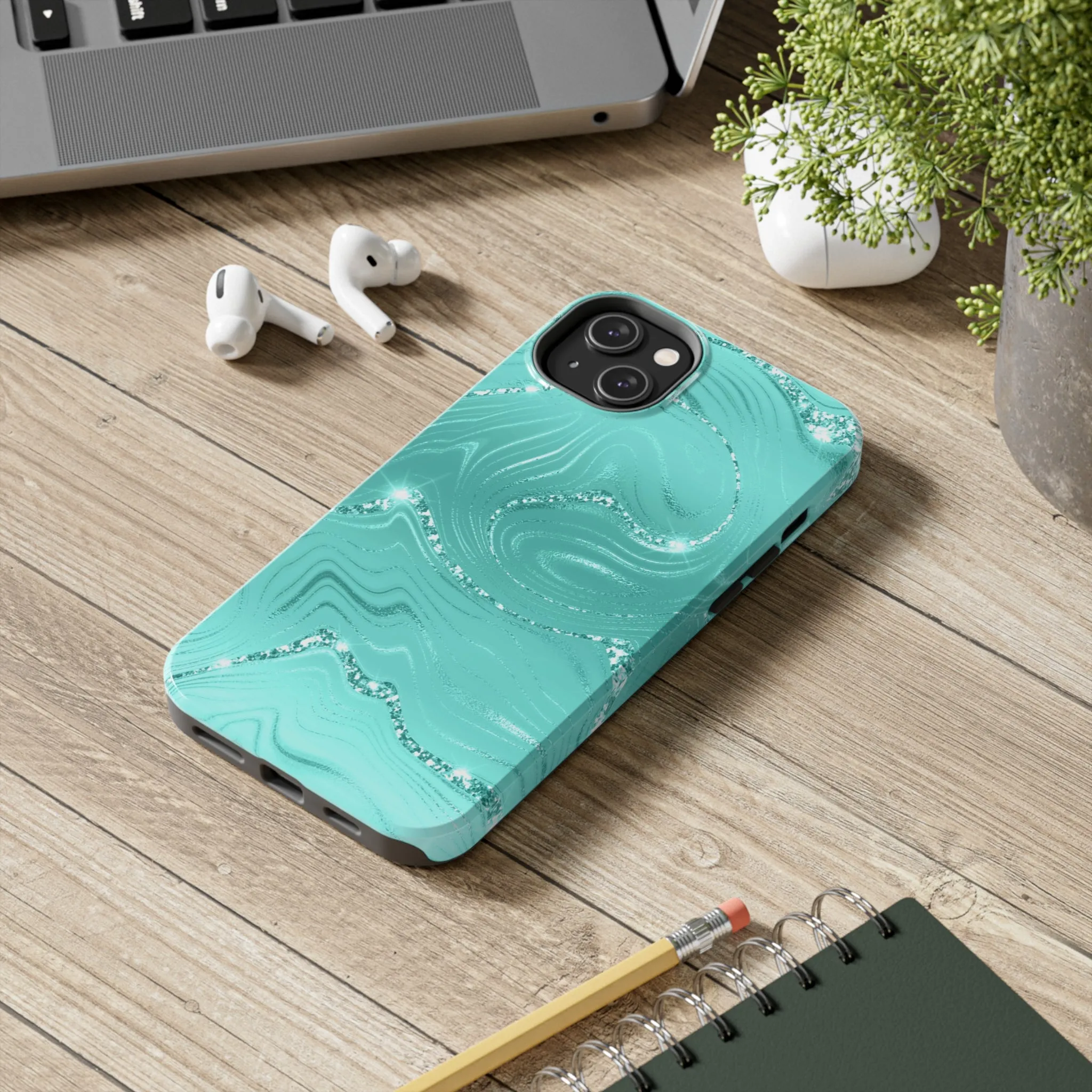 Marbled Turquoise Design Tough Phone Case compatible with a large variety of phone models, Gift, Phone Case