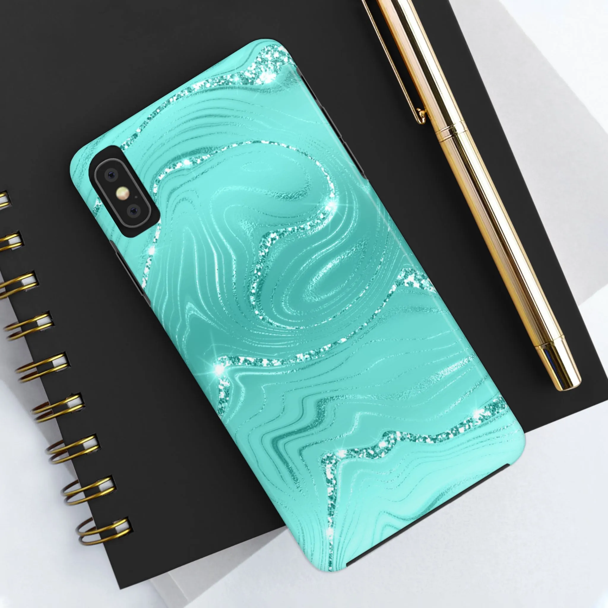 Marbled Turquoise Design Tough Phone Case compatible with a large variety of phone models, Gift, Phone Case