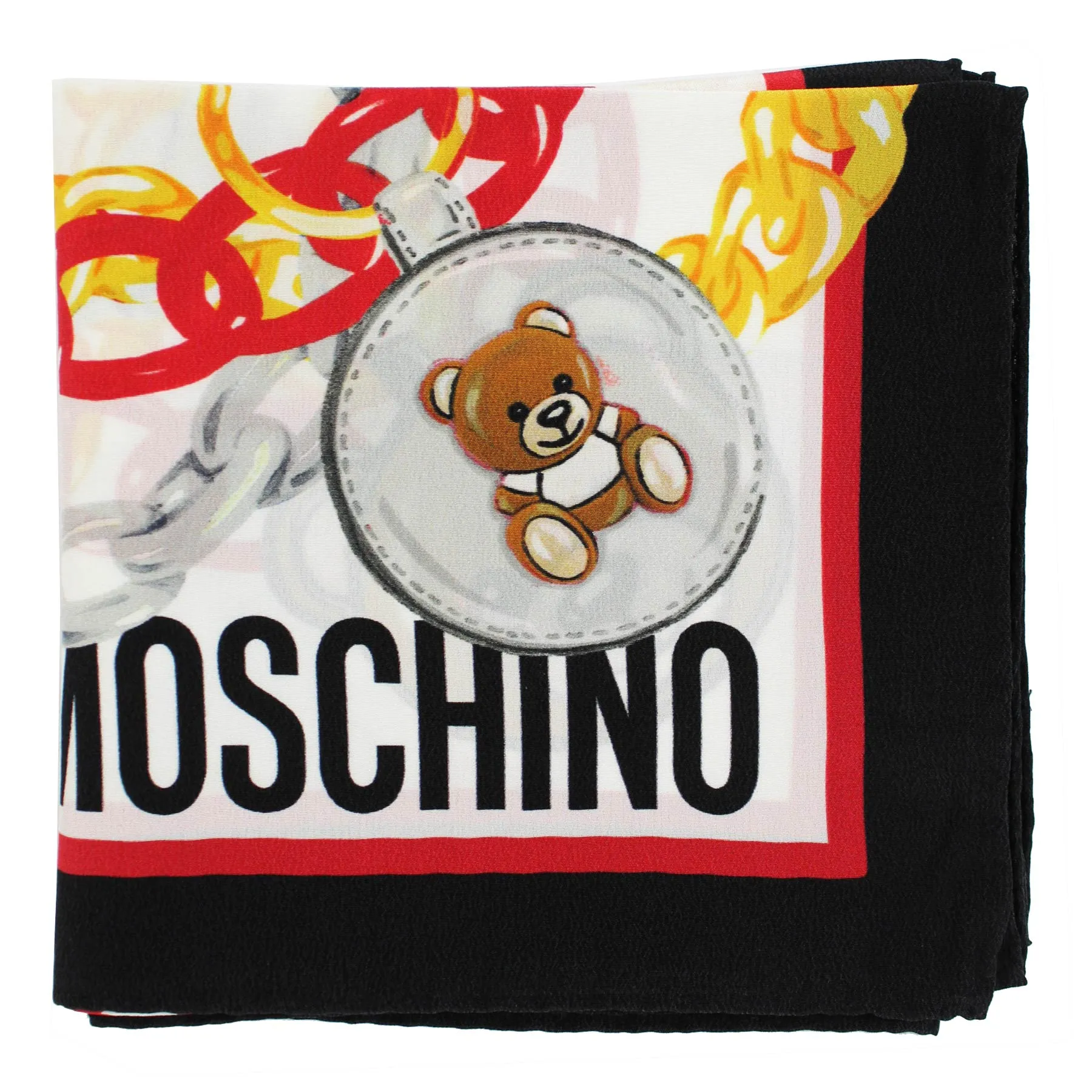 Moschino Silk Scarf White Black Red Gold Bracelet Chain Novelty - Medium Square SALE