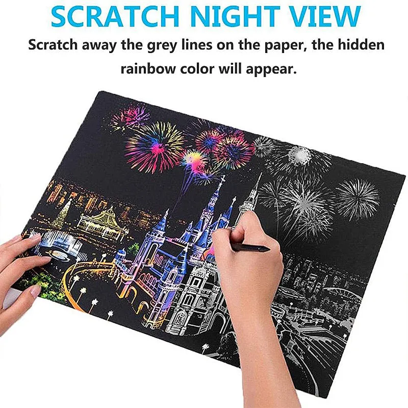 Night View Scratch Paper Painting DIY for Adults and Kids