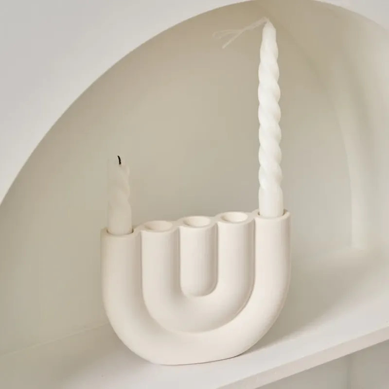 Off White Curves Architectural Ceramic Candle Holder