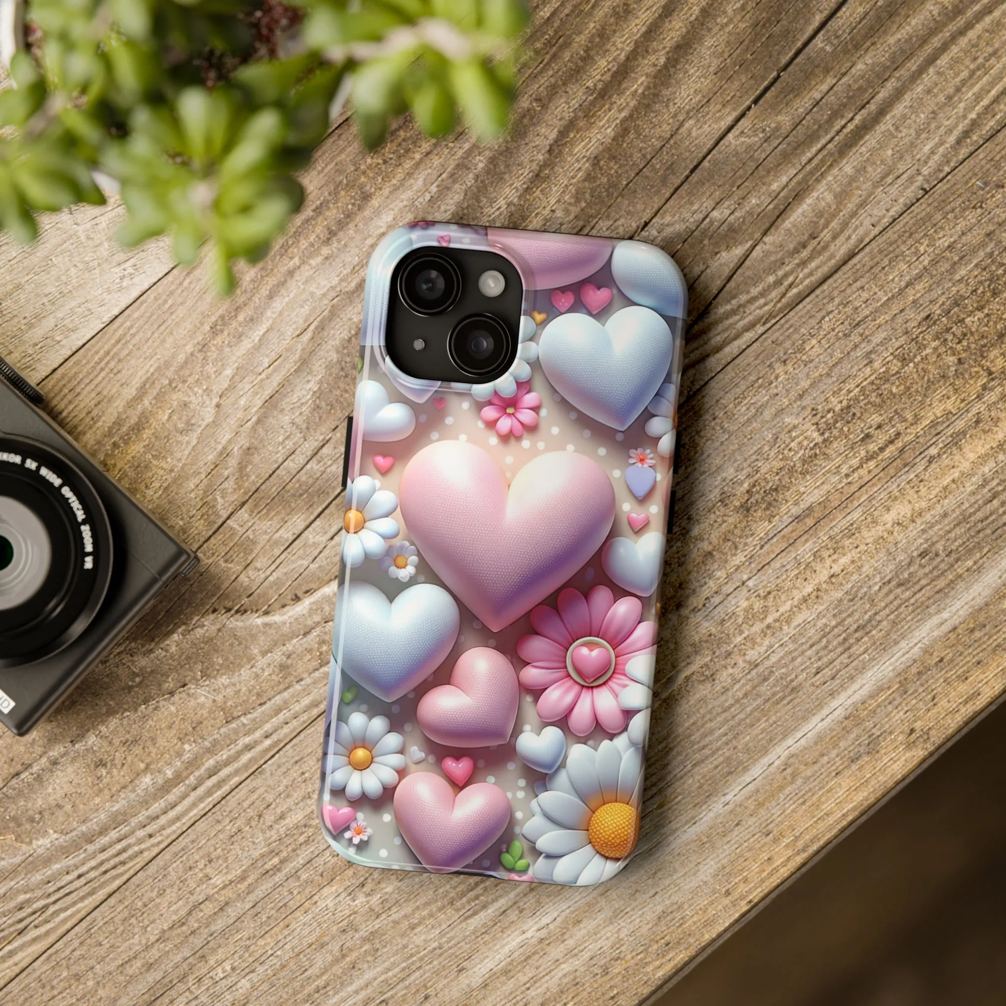 Pastel Heart and Flower Digital print Design Tough Phone Case compatible with a large variety of iPhone models, Gift, Phone Case