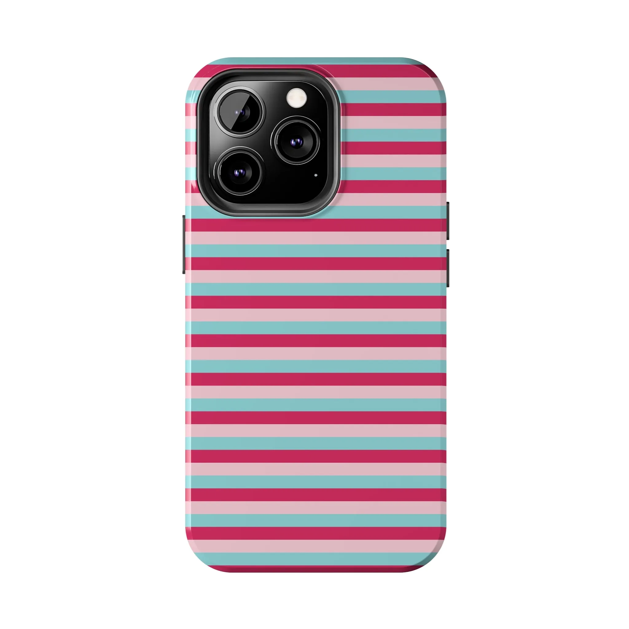 Pink and Blue Girly Stripe print Design Tough Phone Case compatible with a large variety of iPhone models, Gift, Phone Case