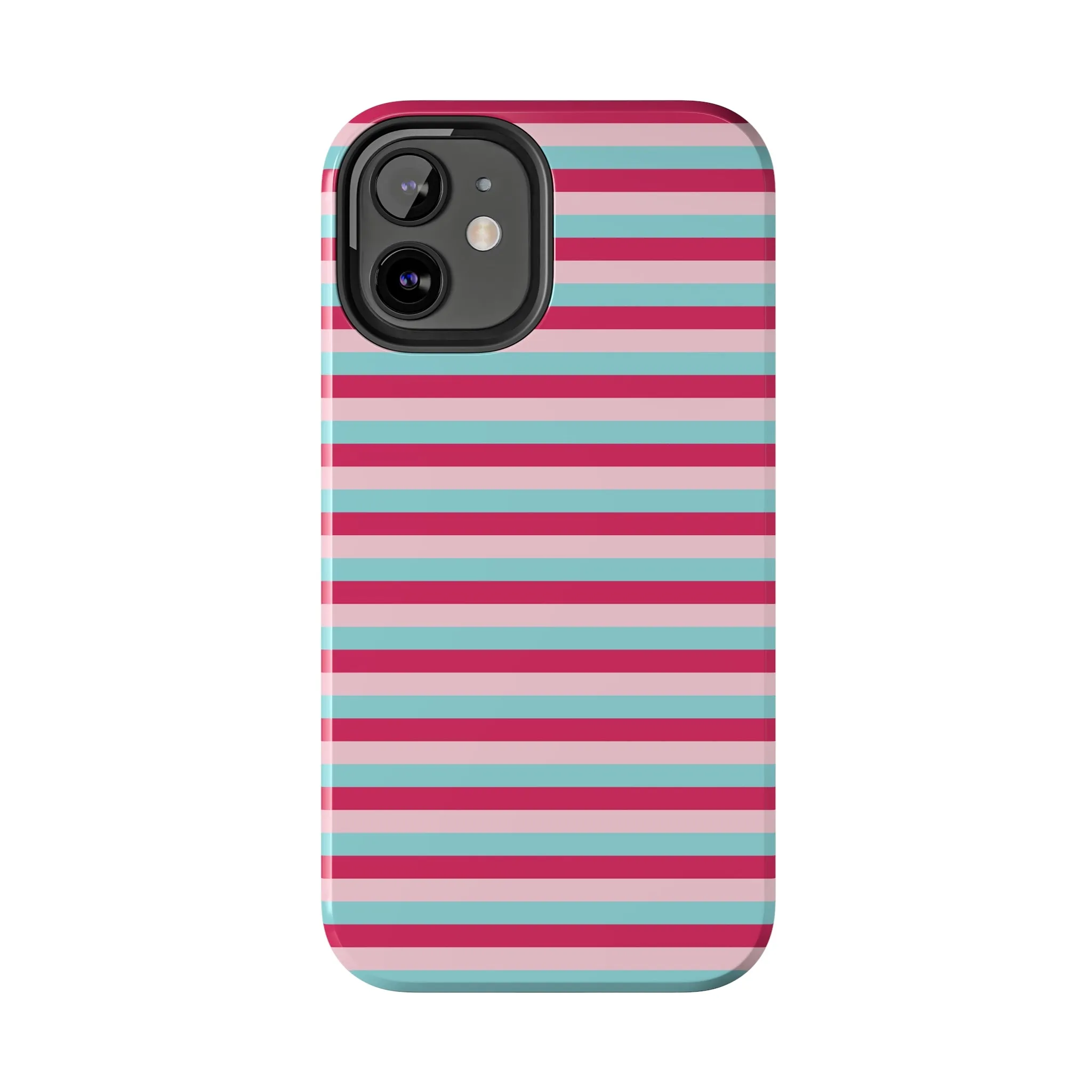 Pink and Blue Girly Stripe print Design Tough Phone Case compatible with a large variety of iPhone models, Gift, Phone Case