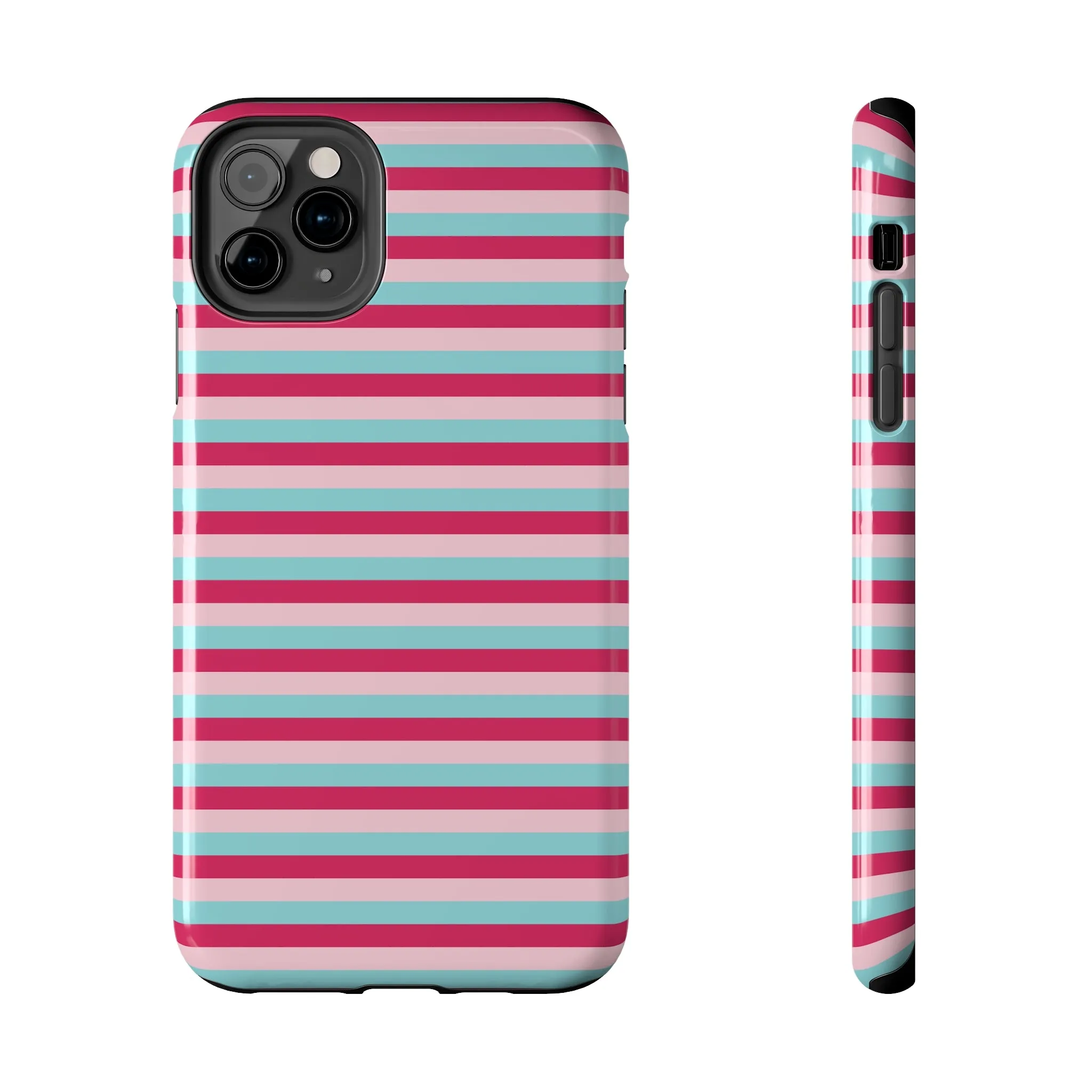 Pink and Blue Girly Stripe print Design Tough Phone Case compatible with a large variety of iPhone models, Gift, Phone Case