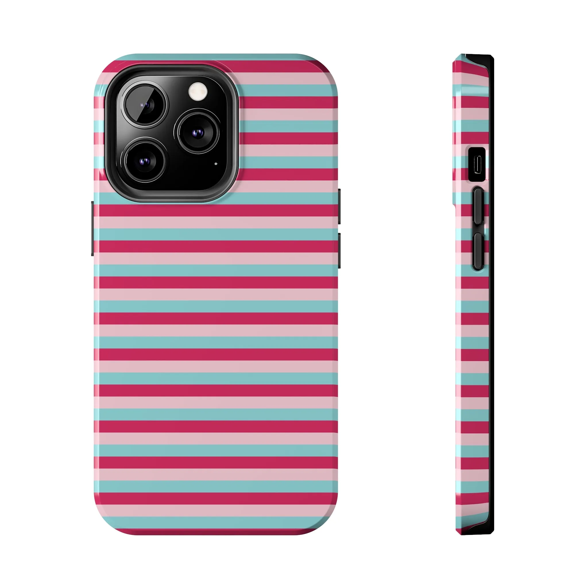 Pink and Blue Girly Stripe print Design Tough Phone Case compatible with a large variety of iPhone models, Gift, Phone Case