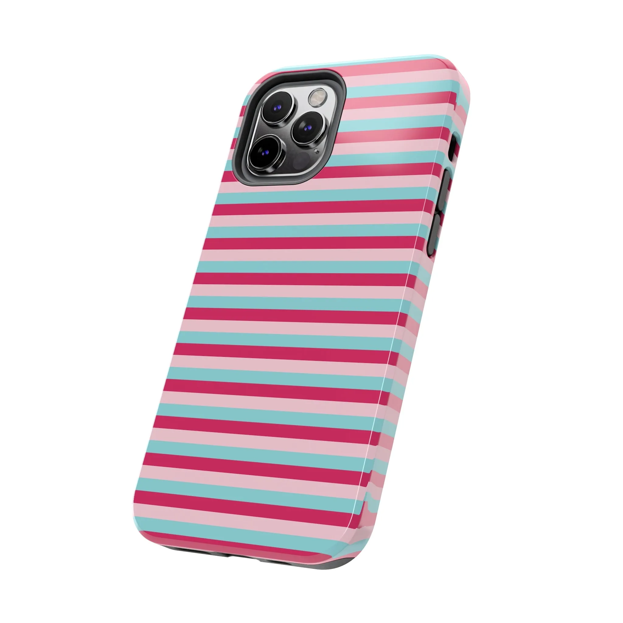 Pink and Blue Girly Stripe print Design Tough Phone Case compatible with a large variety of iPhone models, Gift, Phone Case