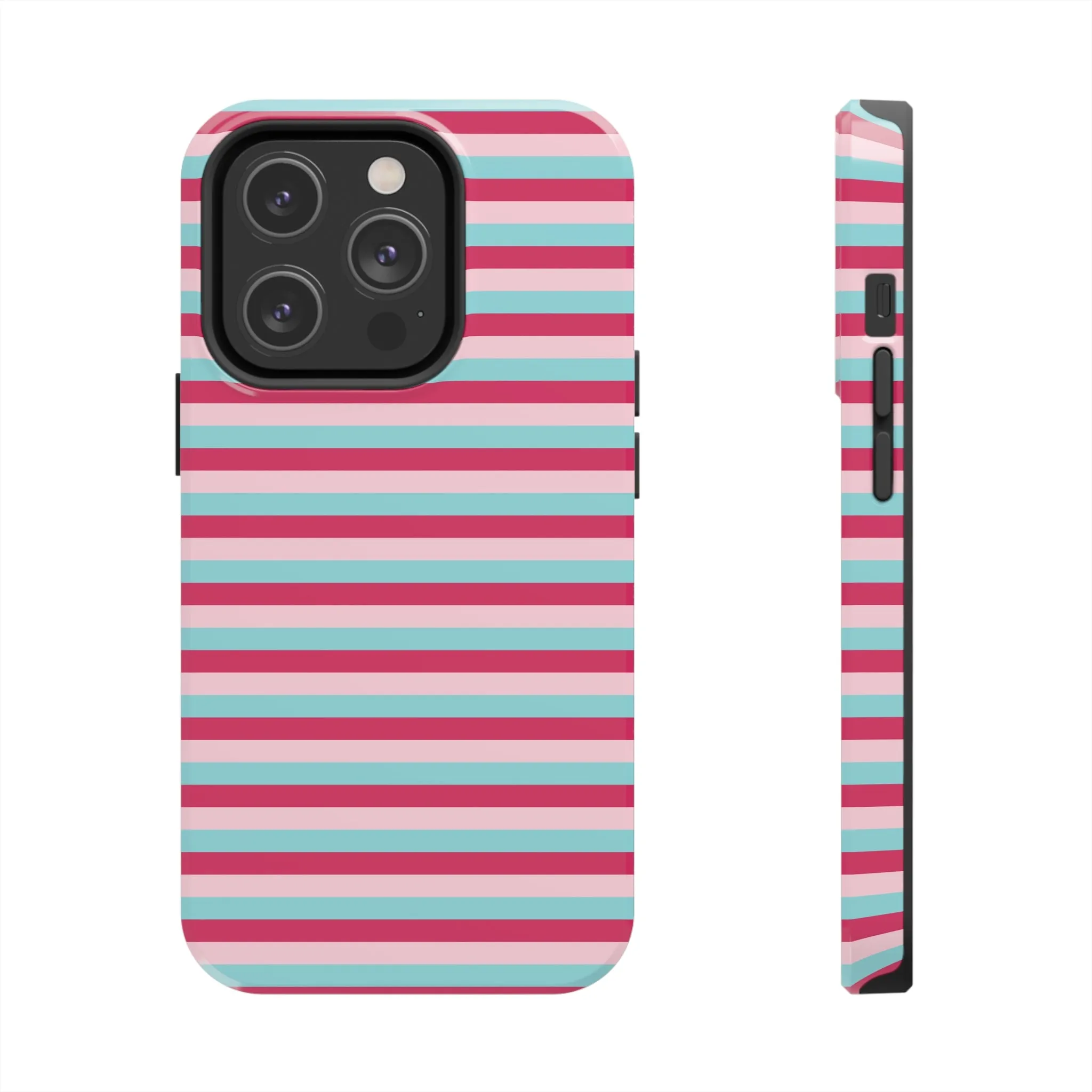 Pink and Blue Girly Stripe print Design Tough Phone Case compatible with a large variety of iPhone models, Gift, Phone Case