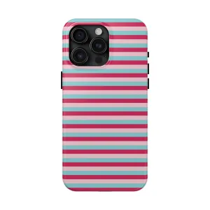 Pink and Blue Girly Stripe print Design Tough Phone Case compatible with a large variety of iPhone models, Gift, Phone Case