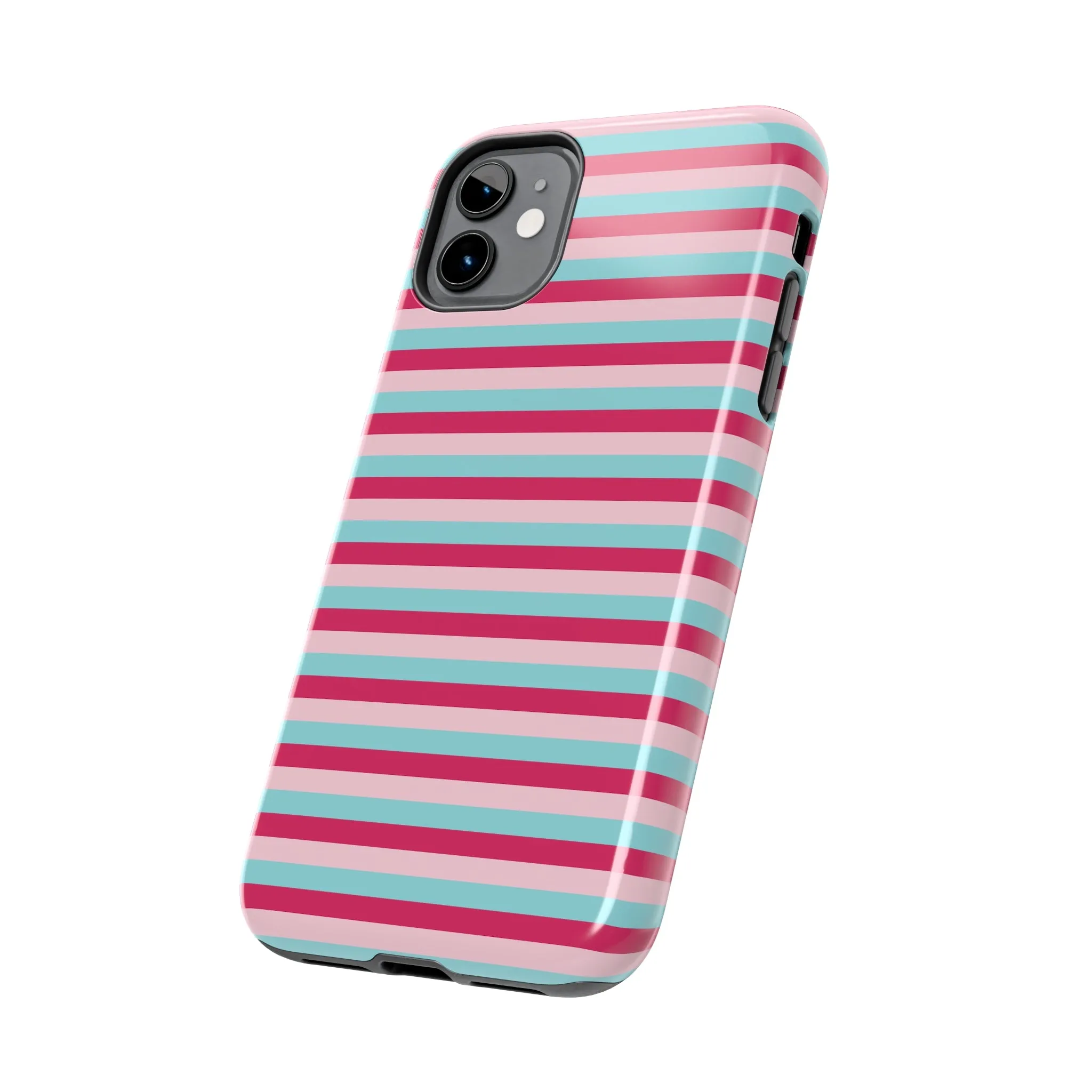 Pink and Blue Girly Stripe print Design Tough Phone Case compatible with a large variety of iPhone models, Gift, Phone Case