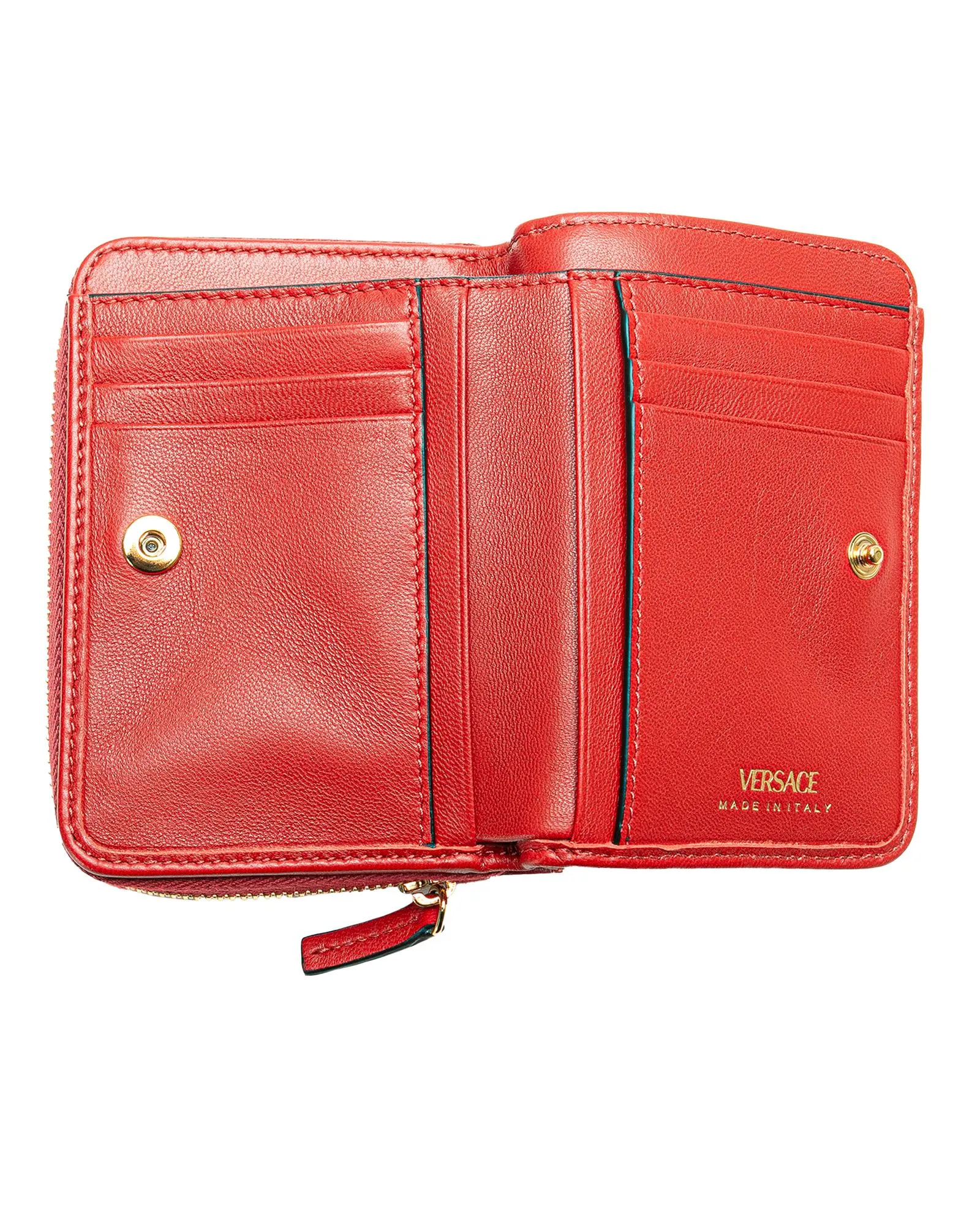 Quilted Calfskin Compact Wallet with Zip and Snap Closures