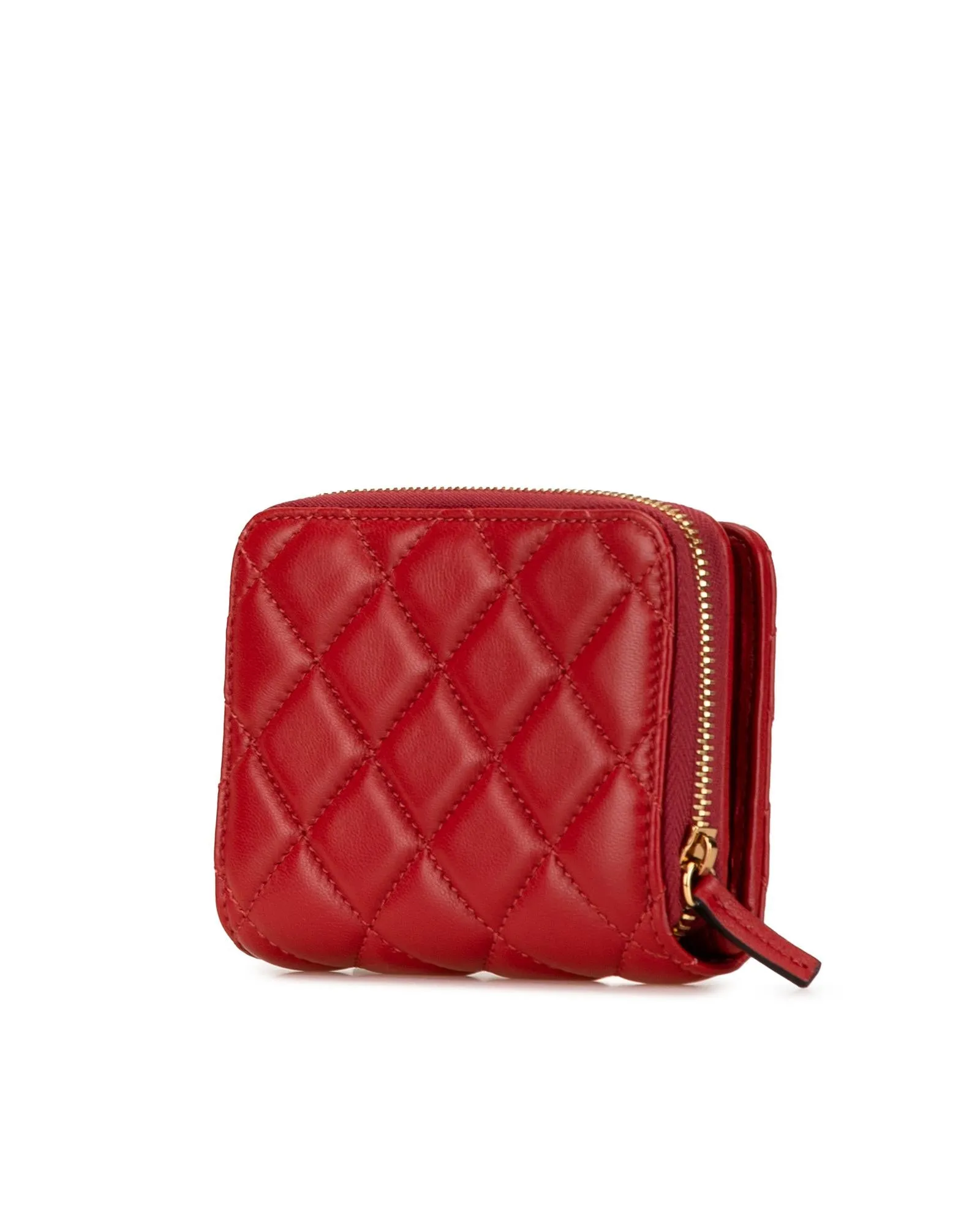 Quilted Calfskin Compact Wallet with Zip and Snap Closures