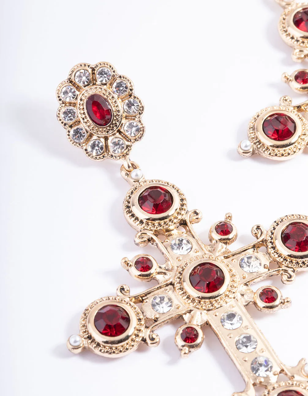 Red Statement Cross Earrings