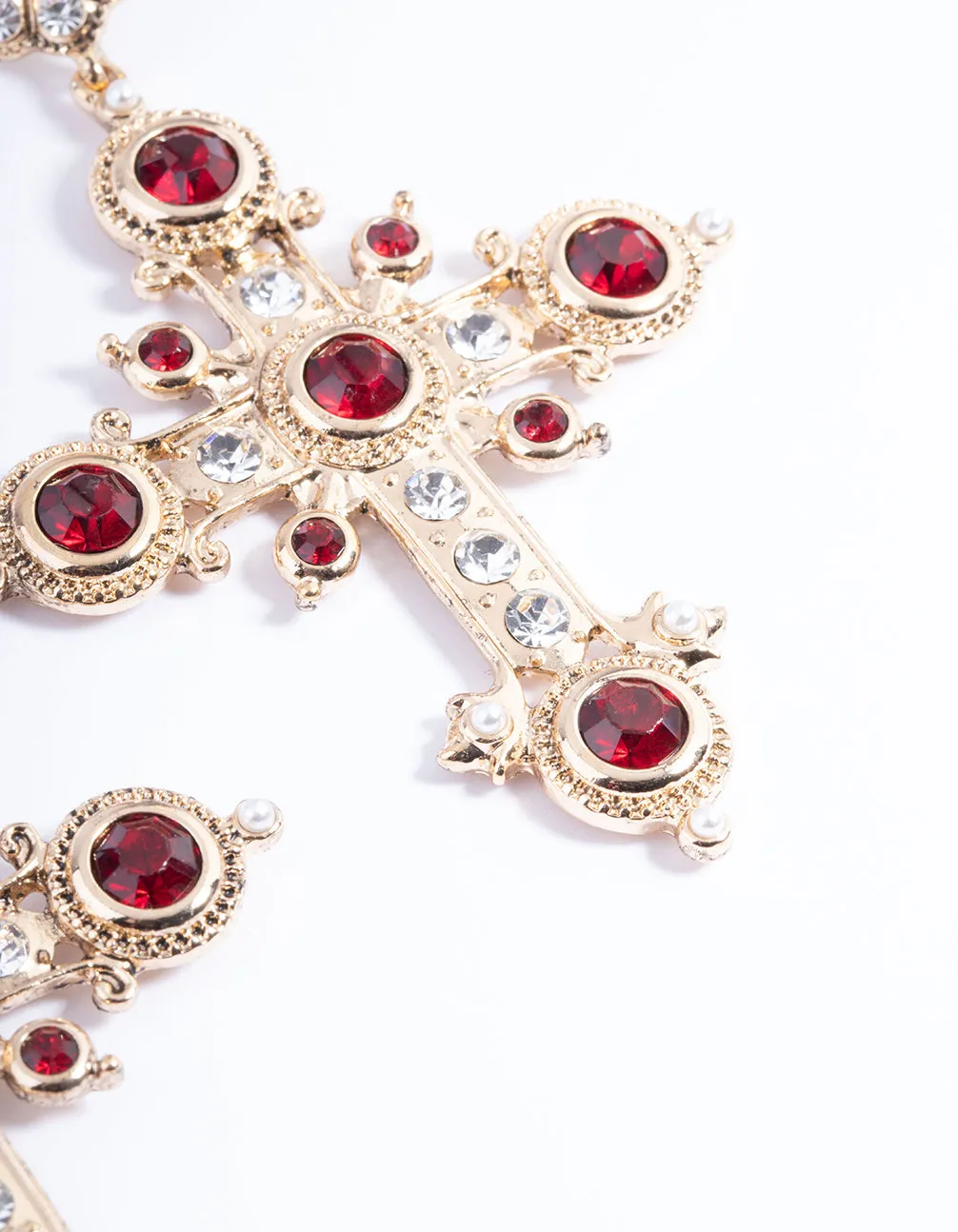 Red Statement Cross Earrings