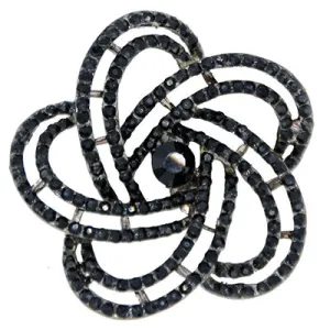 Rhinestone Brooch - Black Flower