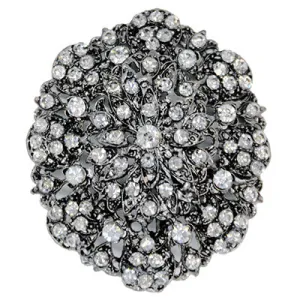 Rhinestone Brooch - Gunmetal Oval