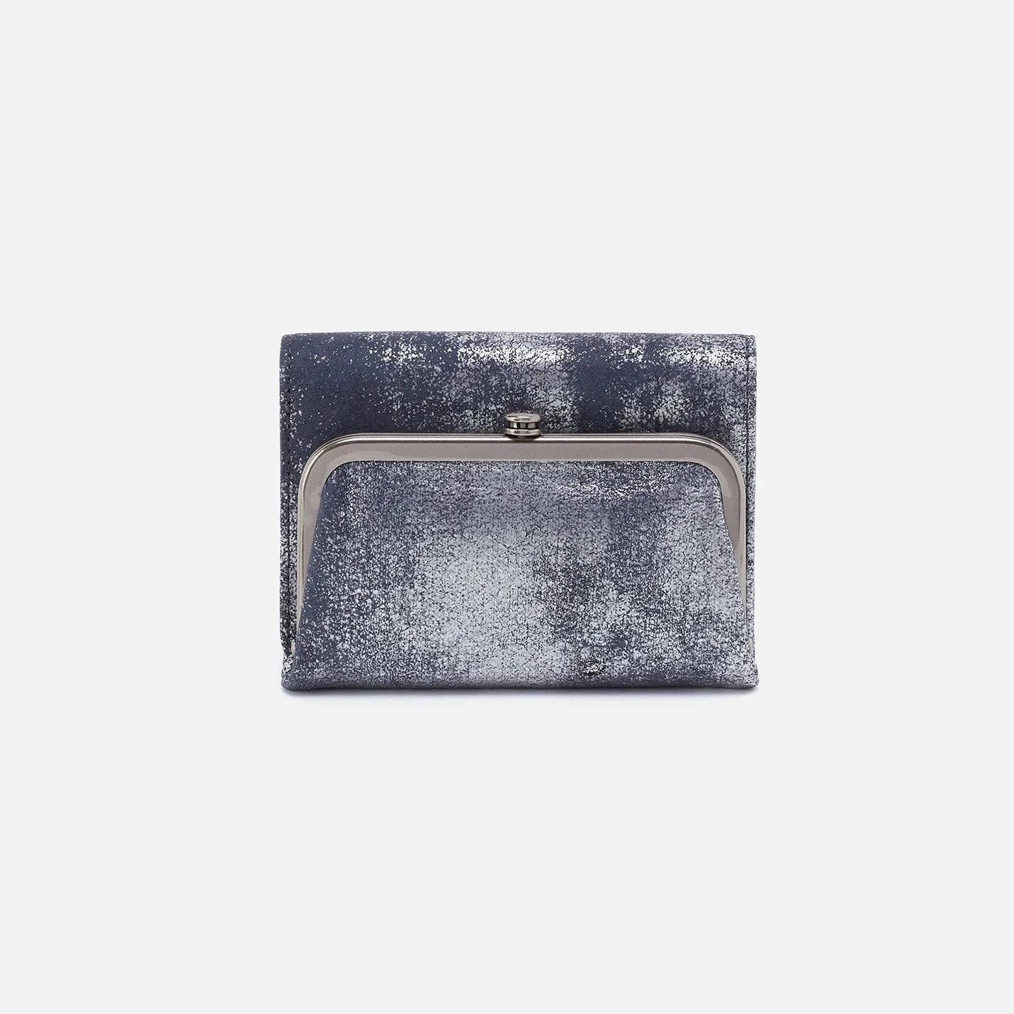 Robin Compact Wallet In Metallic Leather - Blue Pewter