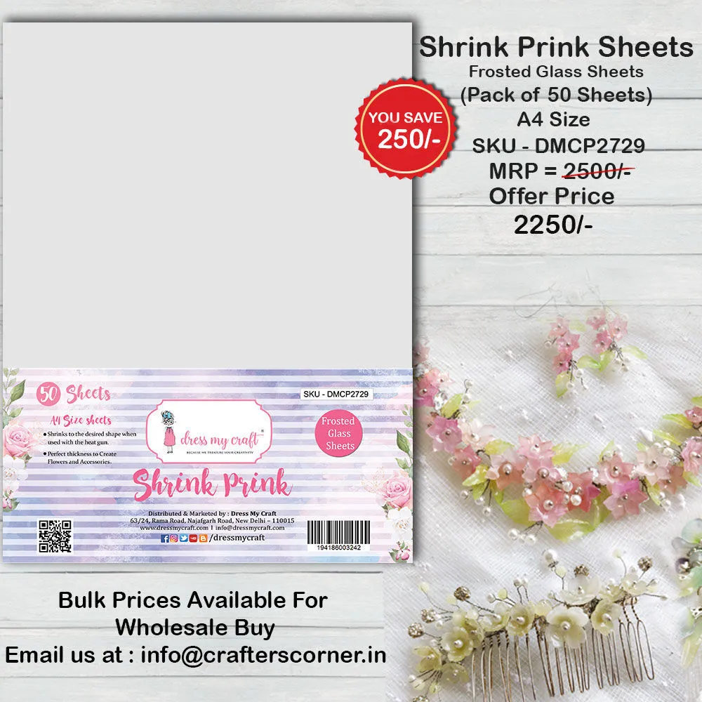 Shrink Prink (Frosted Glass Sheets) - Pack of 50 Sheets