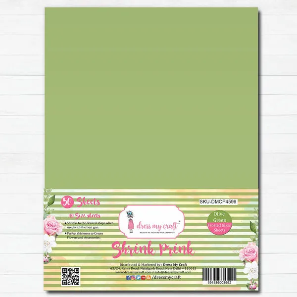 Shrink Prink - Olive Green Frosted Glass Sheet - Pack of 50 Sheets