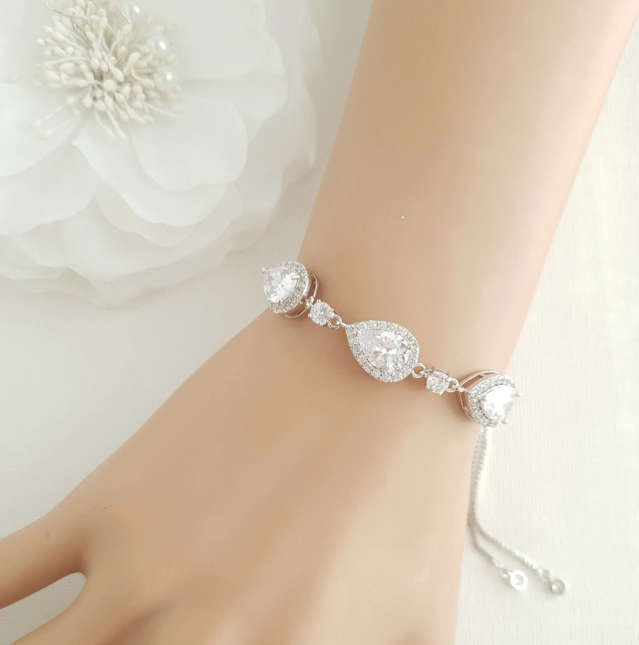 Silver Cubic Zirconia Bracelets for Bridesmaids & Brides- Emma