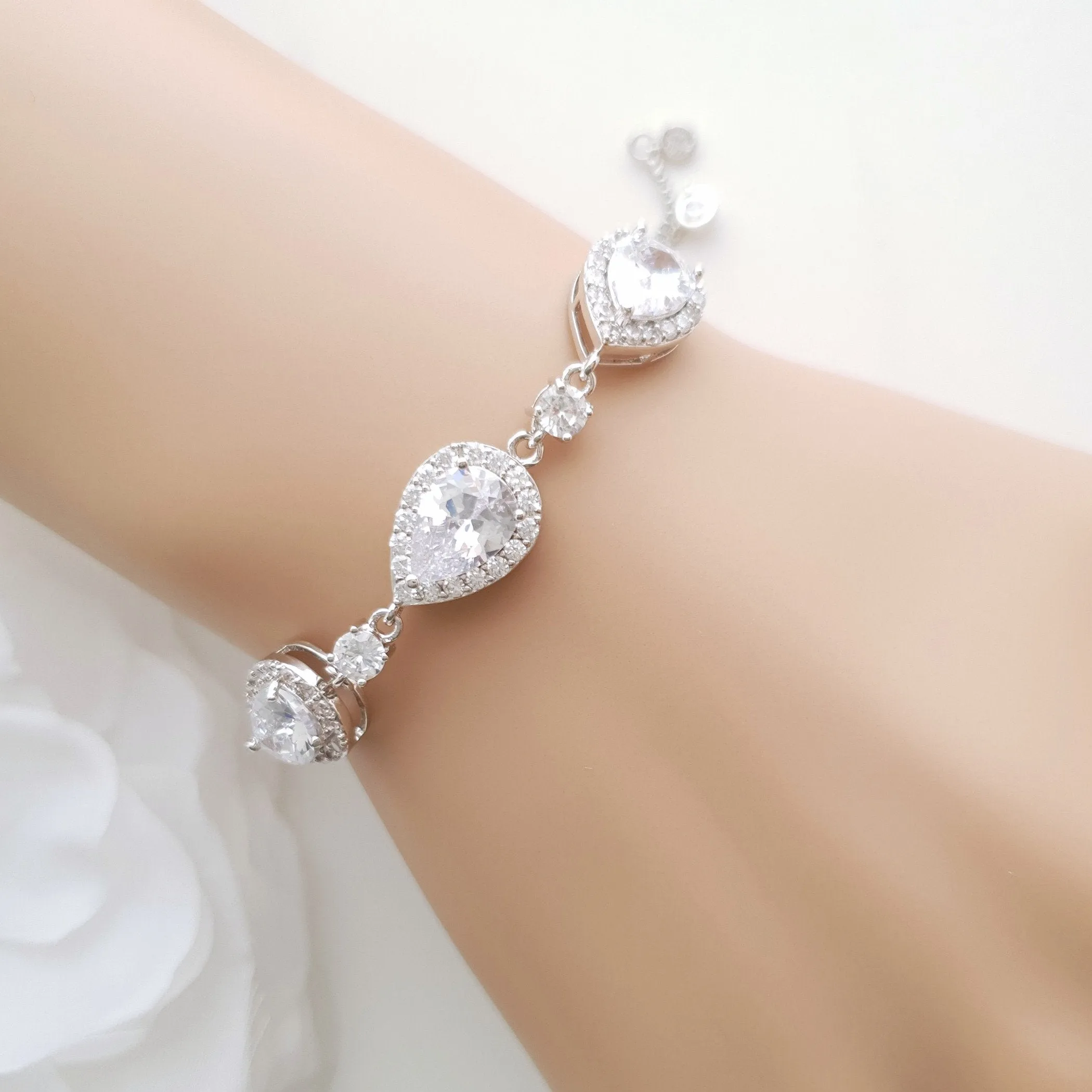 Silver Cubic Zirconia Bracelets for Bridesmaids & Brides- Emma