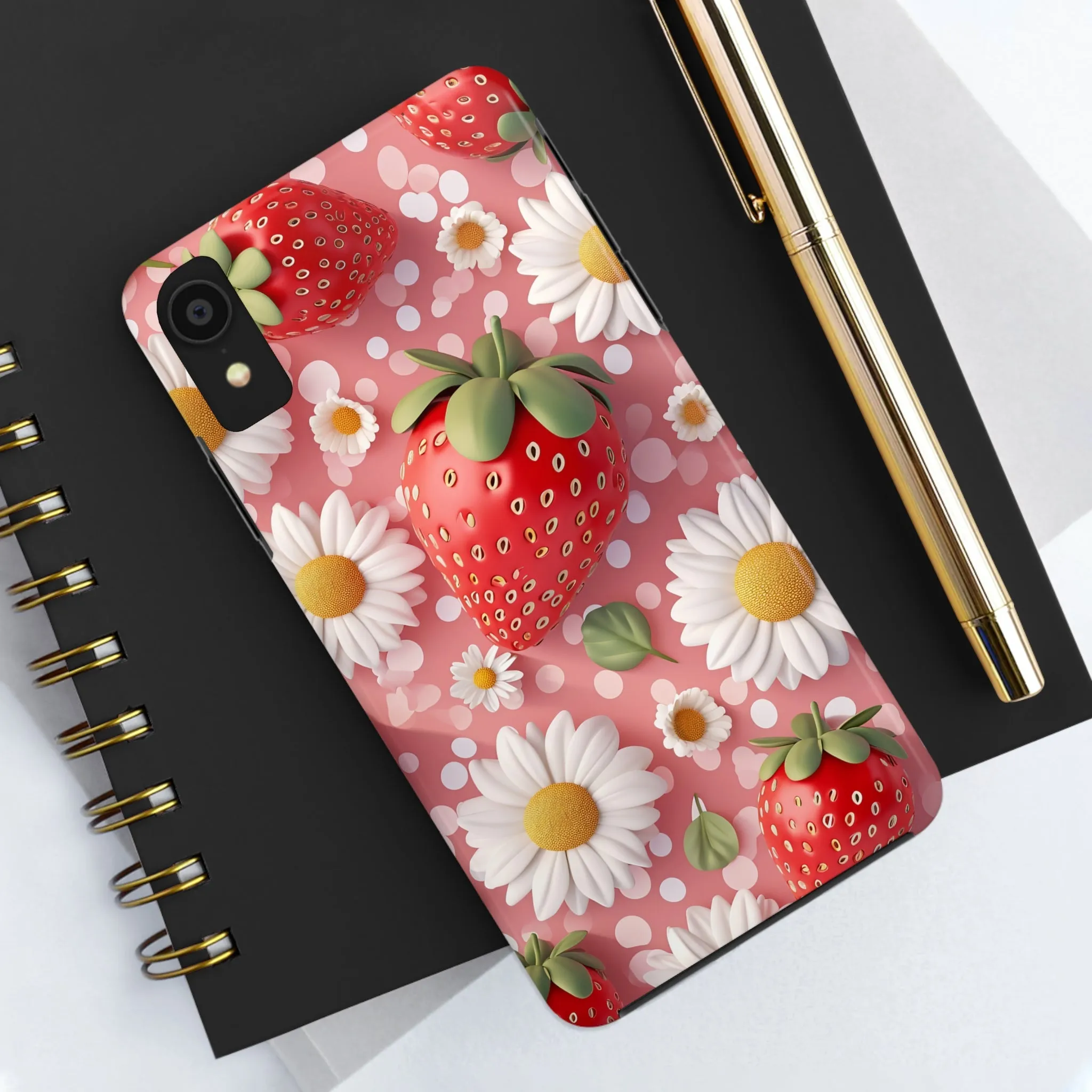 Strawberries & Daisies Digital print Design Tough Phone Case compatible with a large variety of iPhone models, Gift, Phone Case