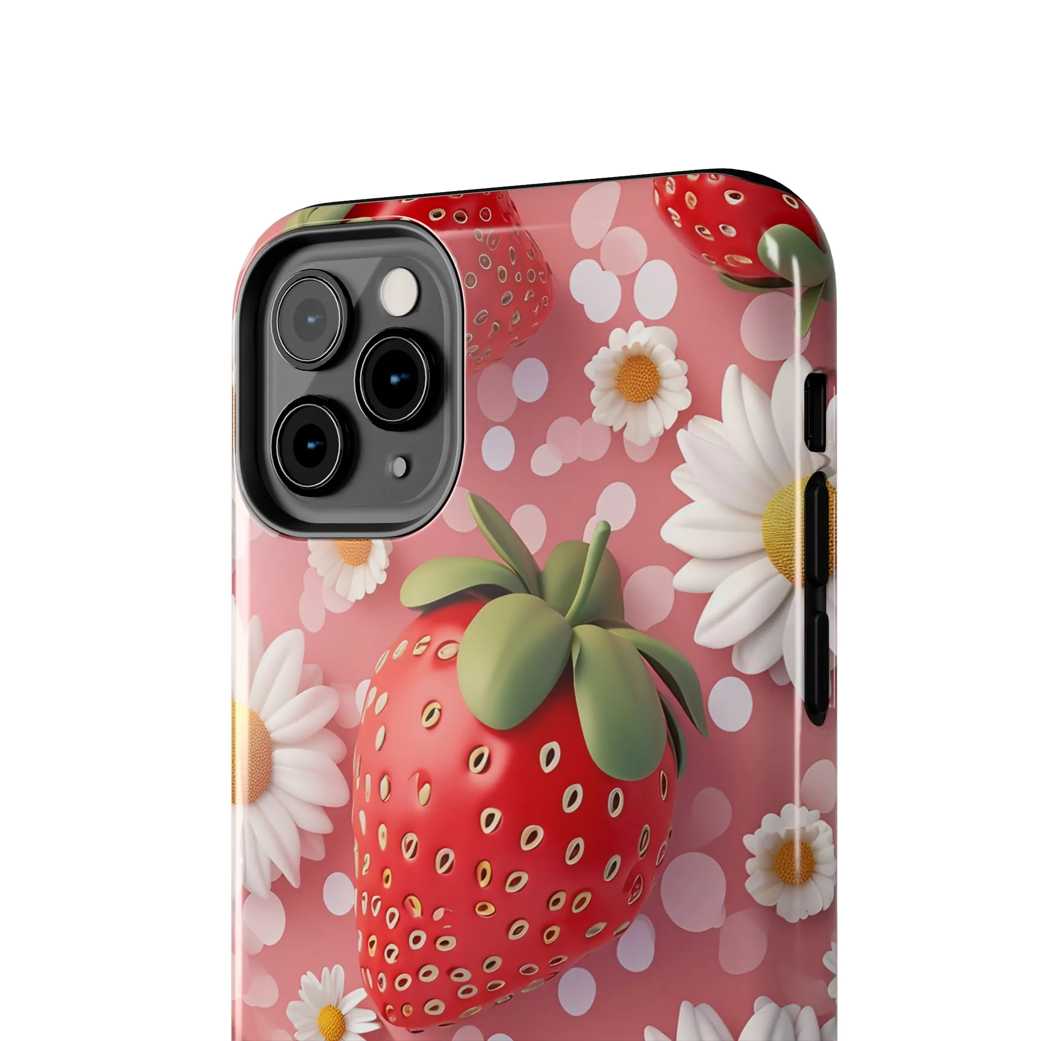 Strawberries & Daisies Digital print Design Tough Phone Case compatible with a large variety of iPhone models, Gift, Phone Case